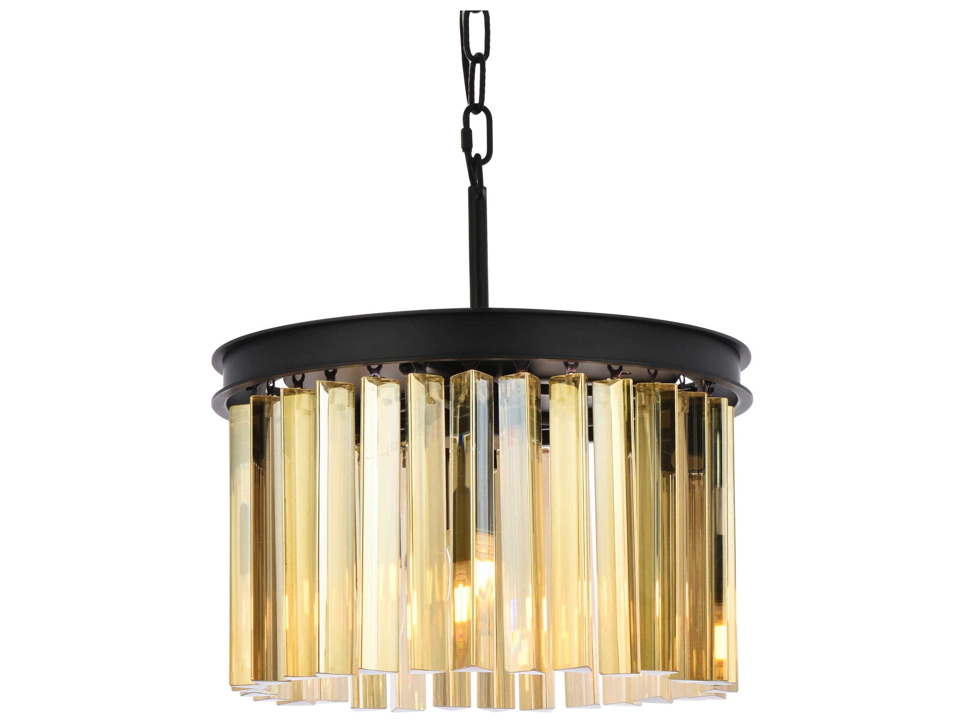 Elegant Lighting Sydney 3-Light Matte Black Gold Crystal Drum Pendant