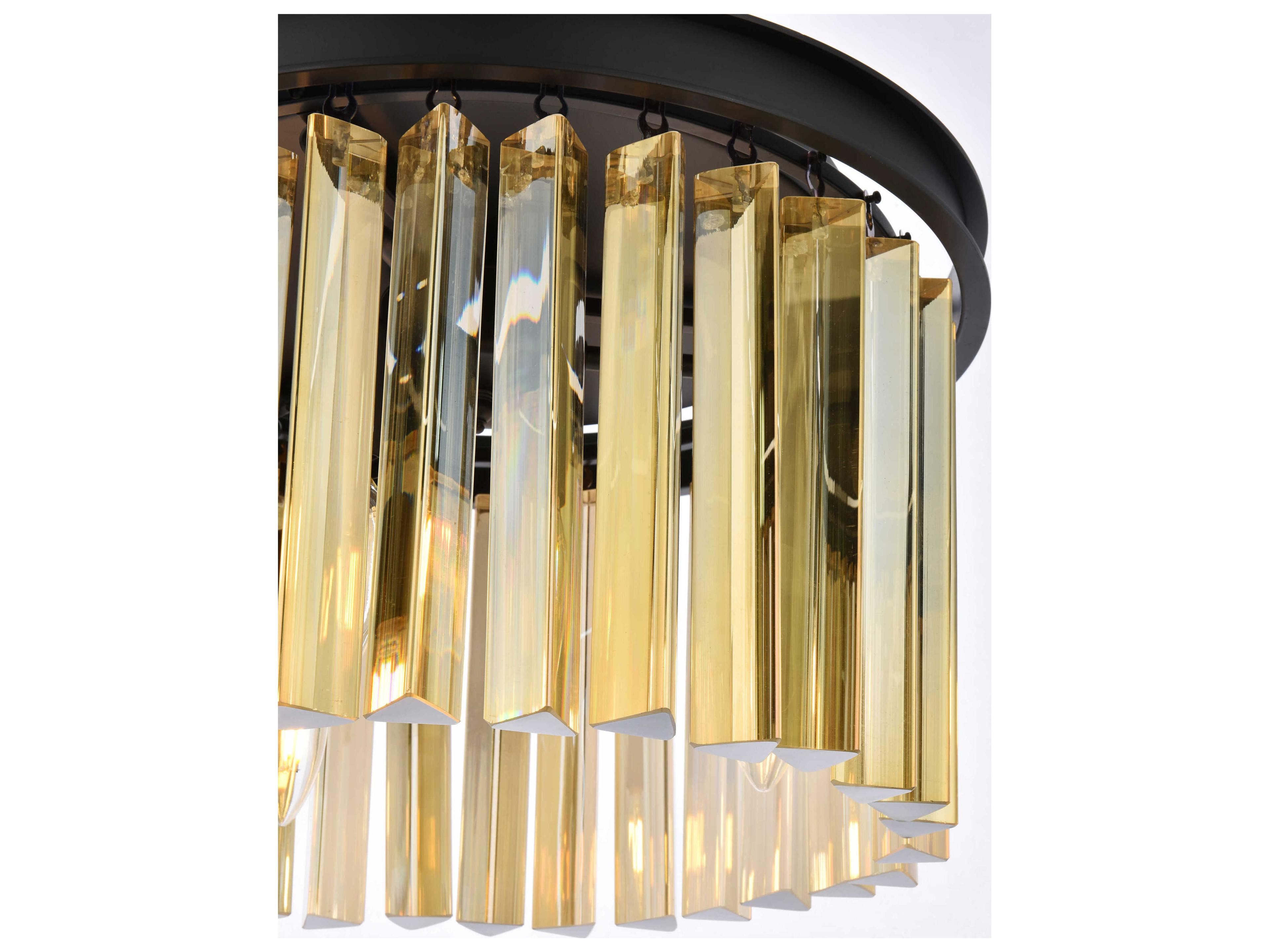 Elegant Lighting Sydney 3-Light Matte Black Gold Crystal Drum Pendant