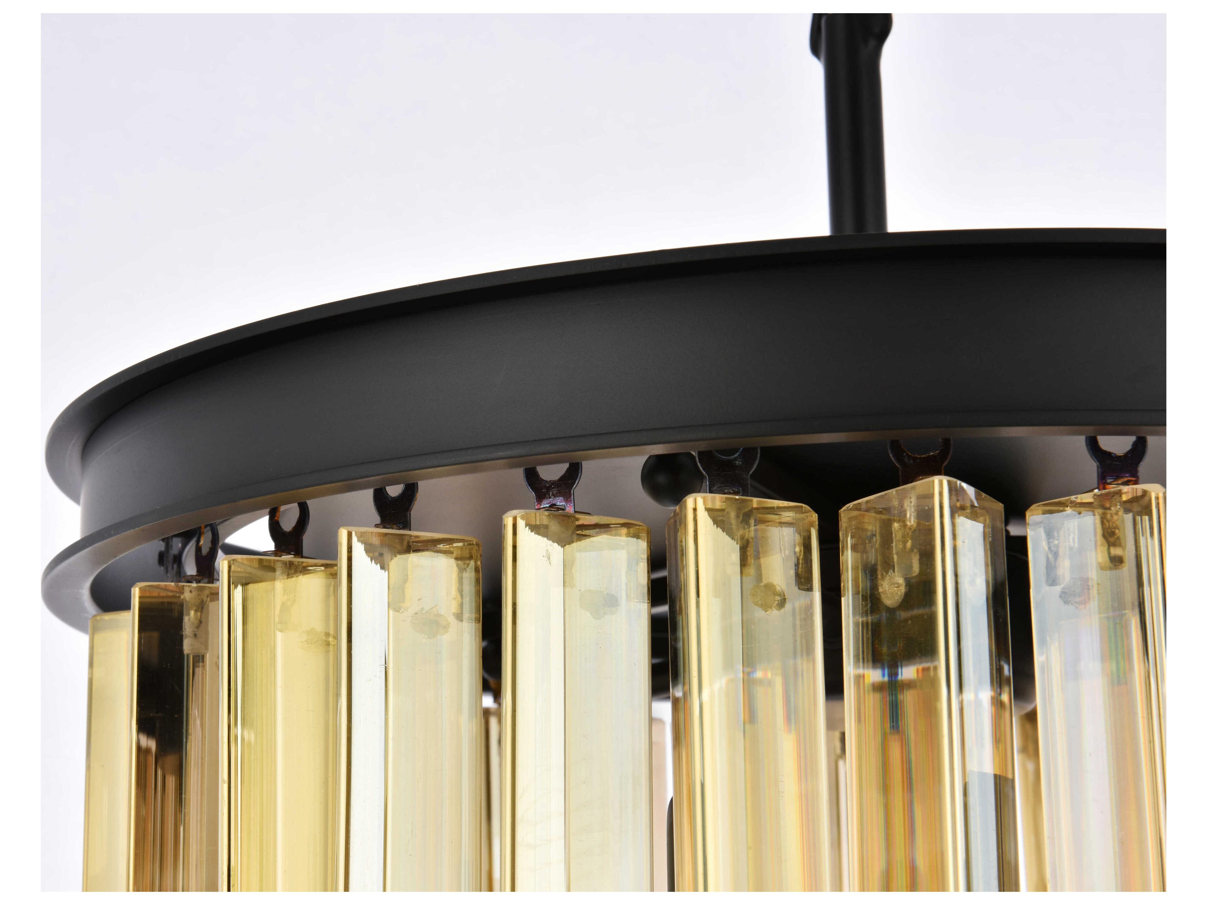 Elegant Lighting Sydney 3-Light Matte Black Gold Crystal Drum Pendant