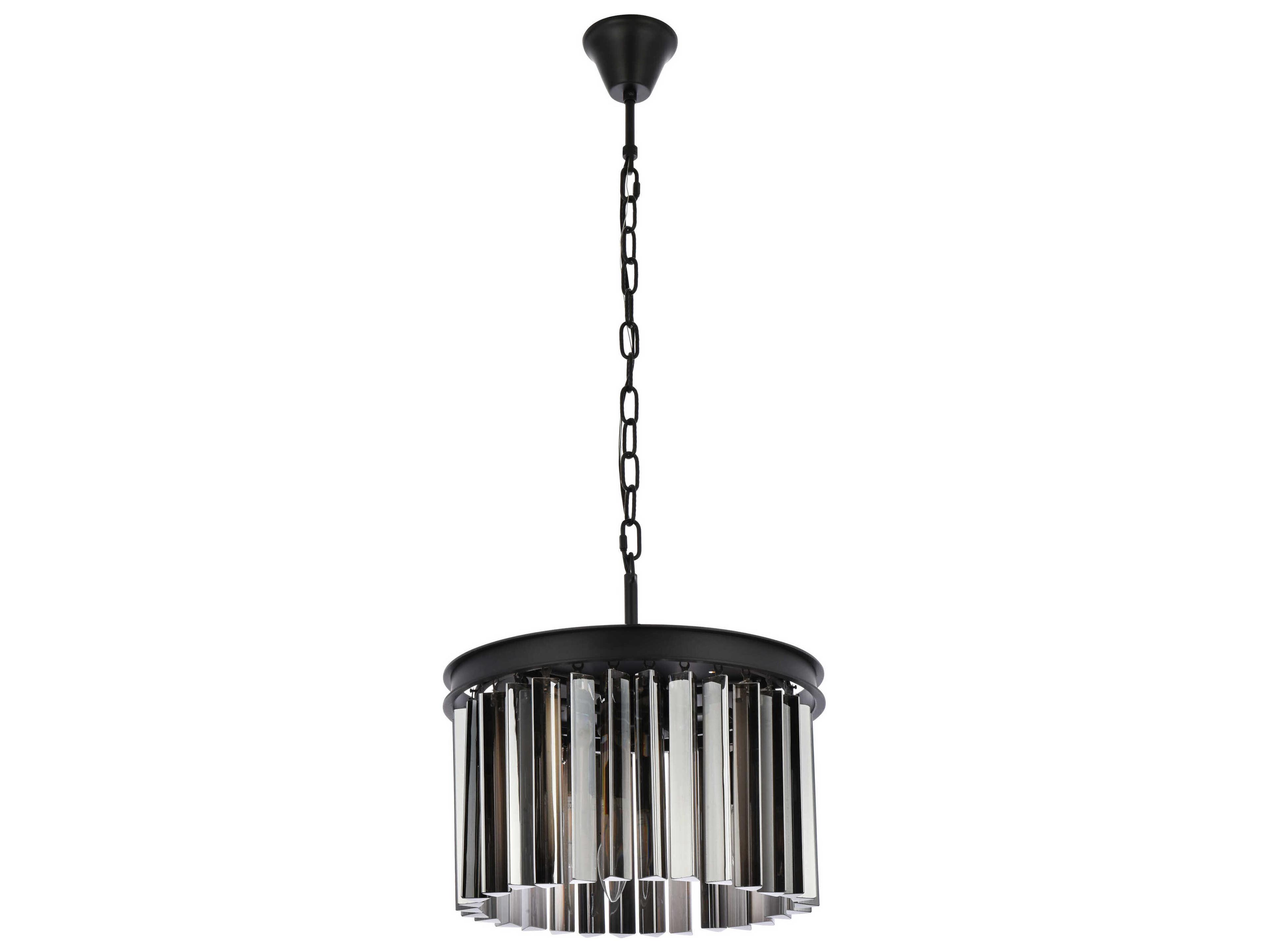 Elegant Lighting Sydney 3-Light Matte Black Silver Crystal Drum Pendant