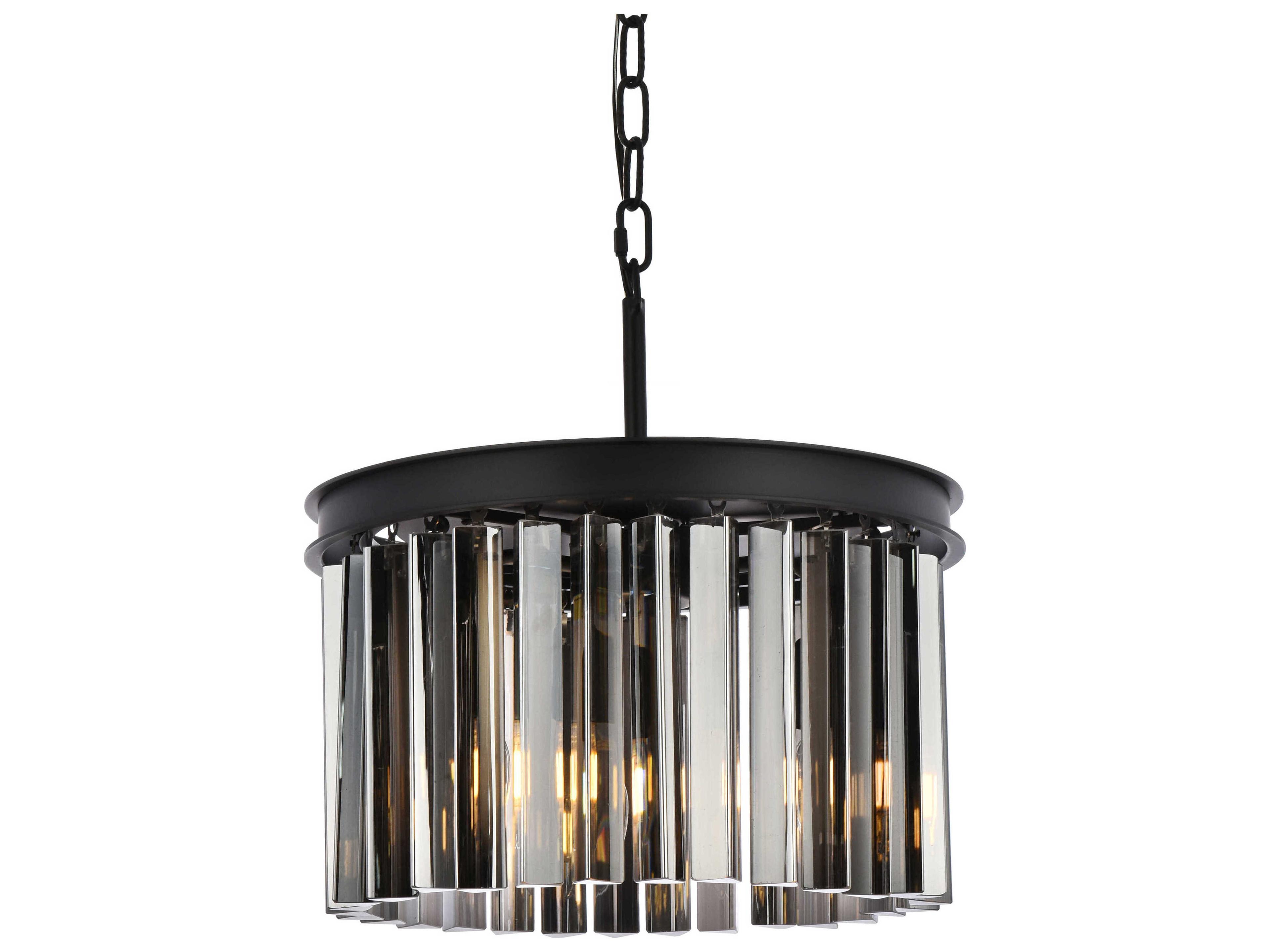 Elegant Lighting Sydney 3-Light Matte Black Silver Crystal Drum Pendant
