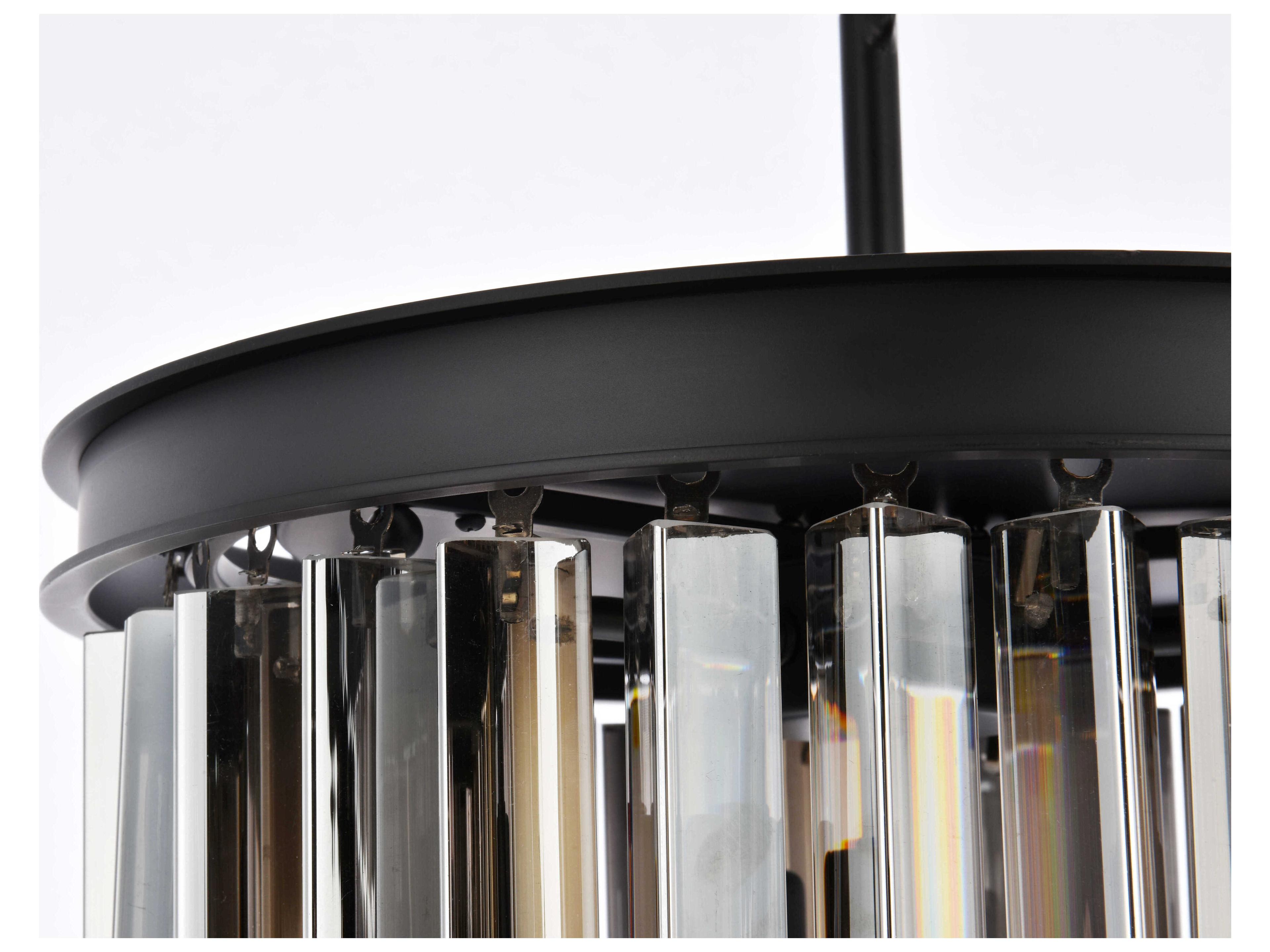 Elegant Lighting Sydney 3-Light Matte Black Silver Crystal Drum Pendant