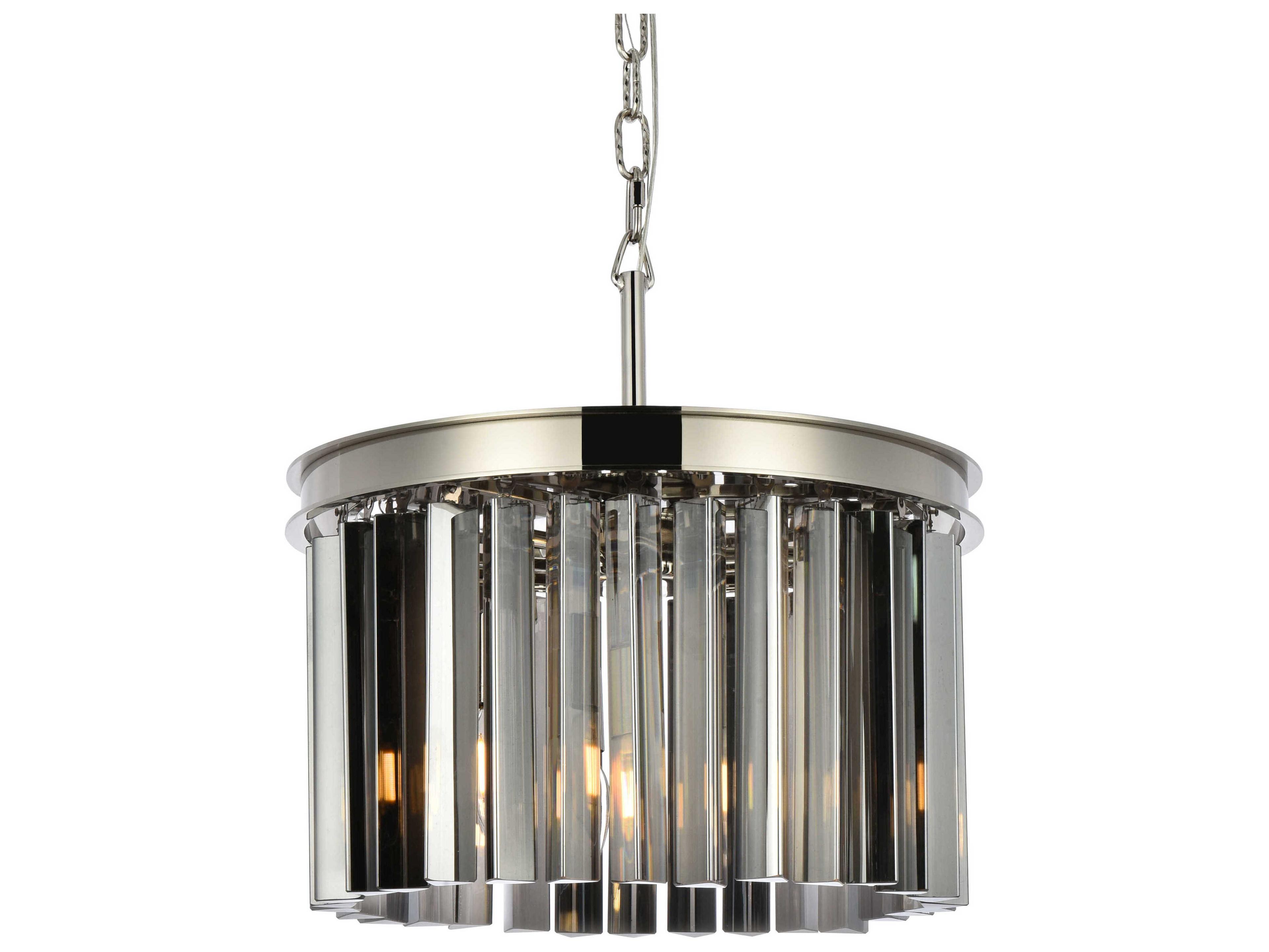 Elegant Lighting Sydney 3-Light Polished Nickel Silver Crystal Drum Pendant