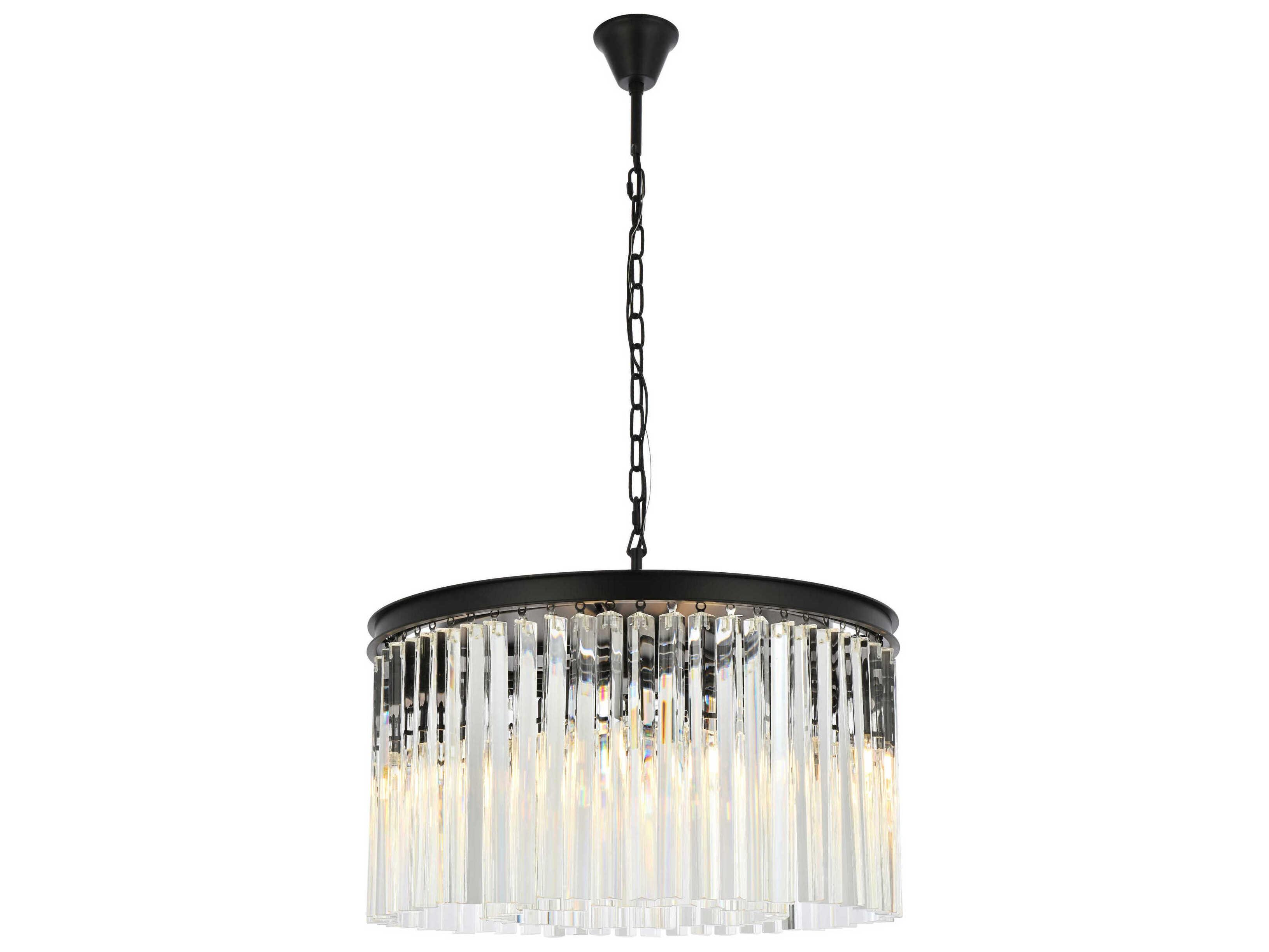 Elegant Lighting Sydney 8-Light Matte Black Clear Crystal Drum Pendant