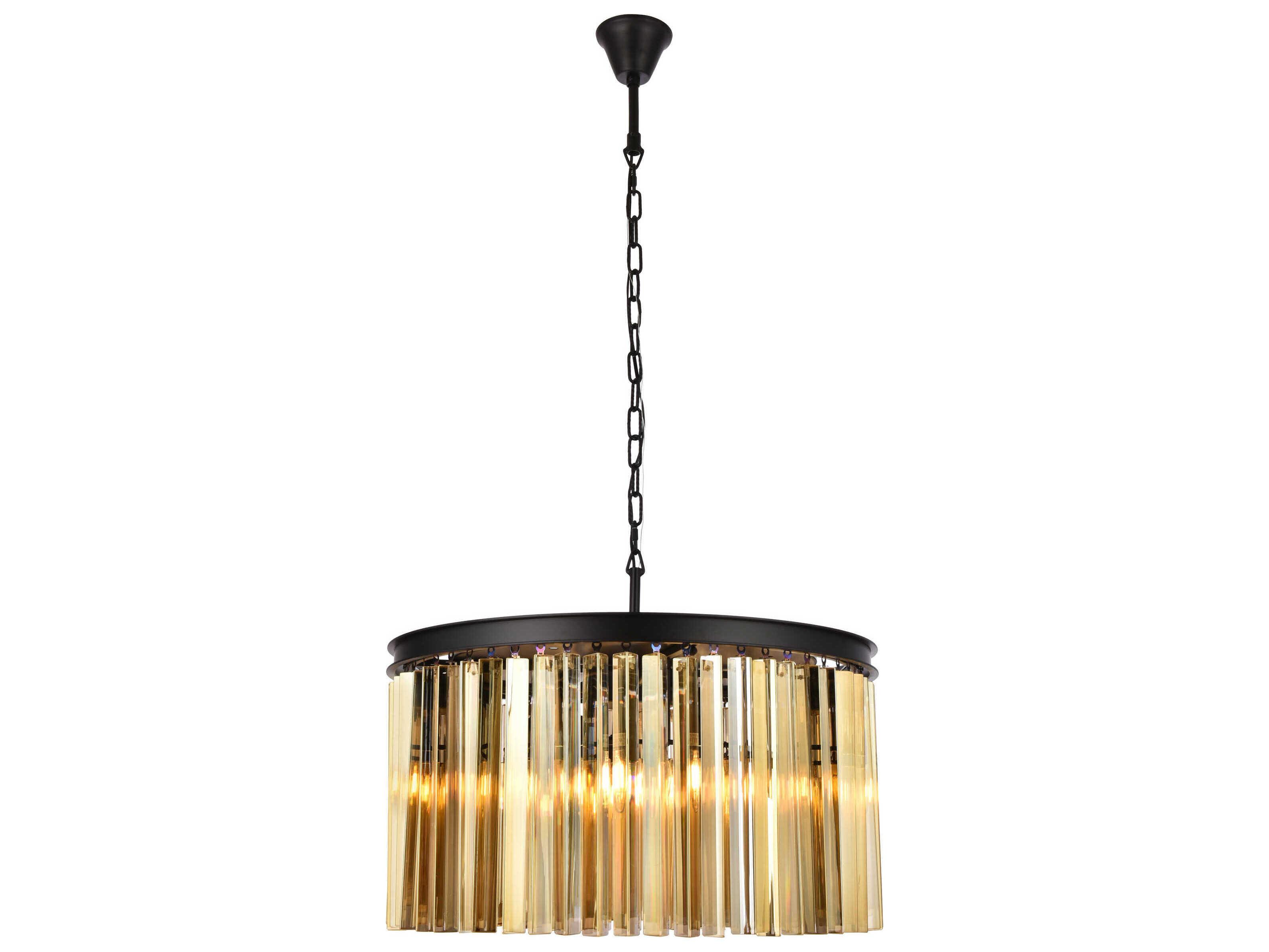 Elegant Lighting Sydney 8-Light Matte Black Gold Crystal Tiered Pendant