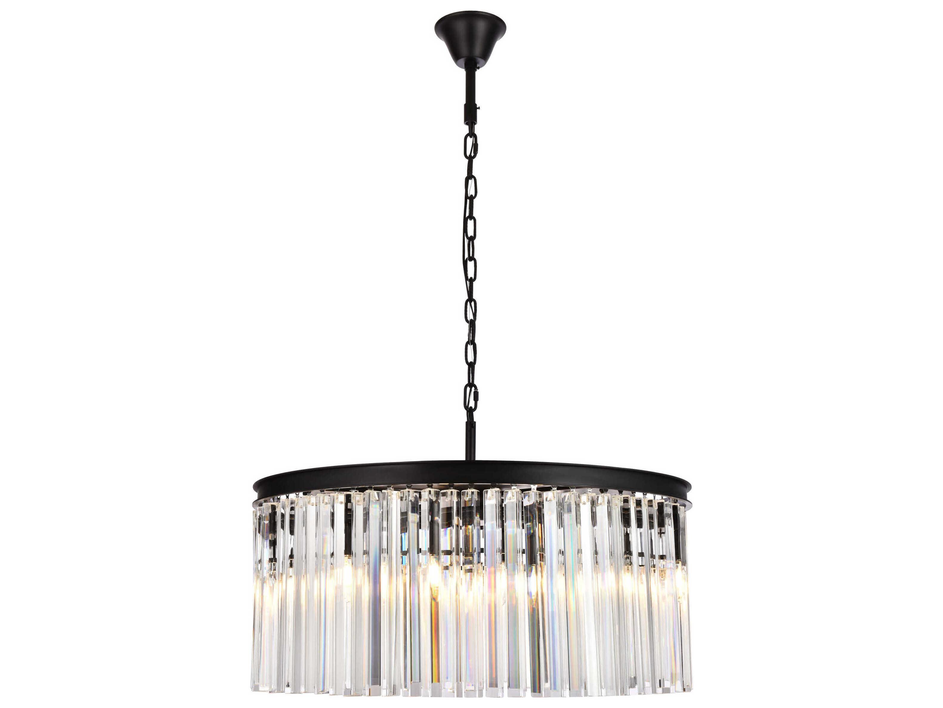 Elegant Lighting Sydney 8-Light Matte Black Clear Crystal Drum Pendant