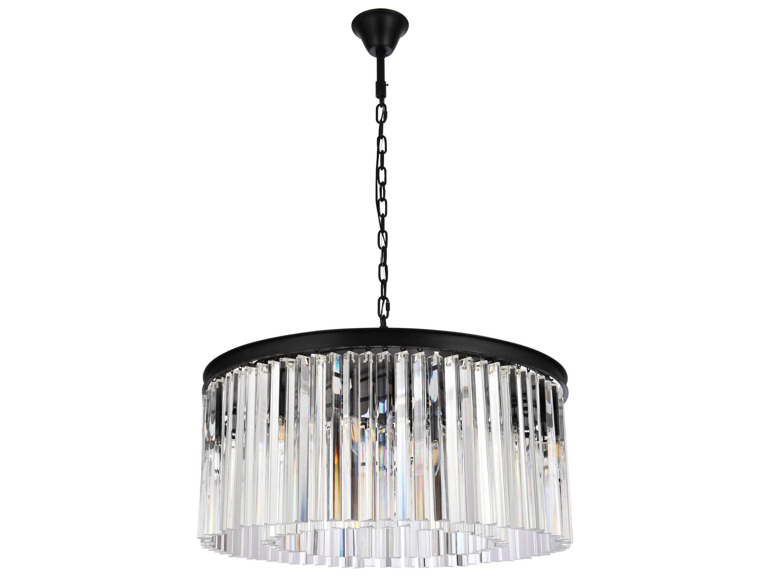 Elegant Lighting Sydney 8-Light Matte Black Clear Crystal Drum Pendant