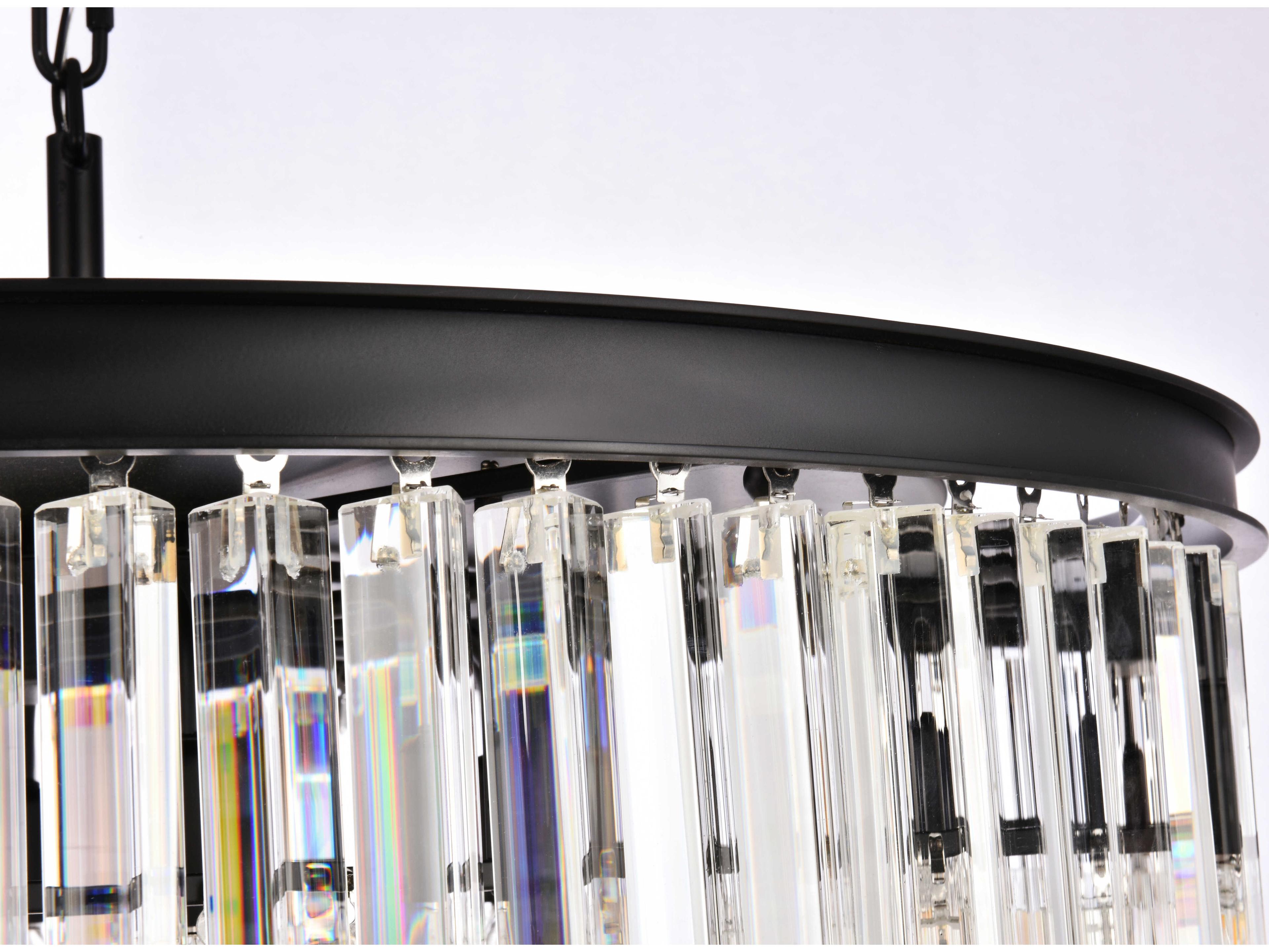 Elegant Lighting Sydney 8-Light Matte Black Clear Crystal Drum Pendant
