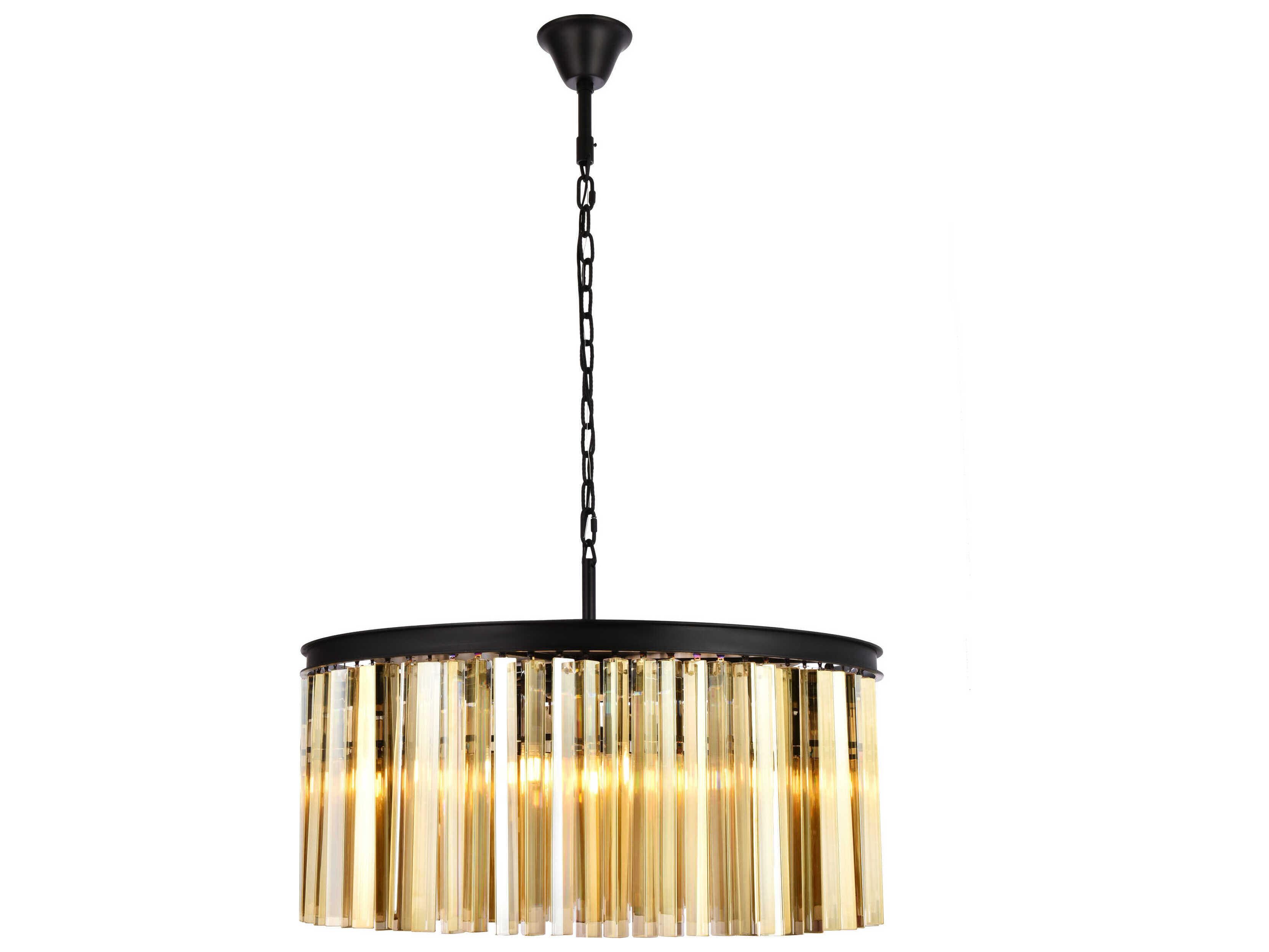 Elegant Lighting Sydney 8-Light Matte Black Gold Crystal Drum Pendant