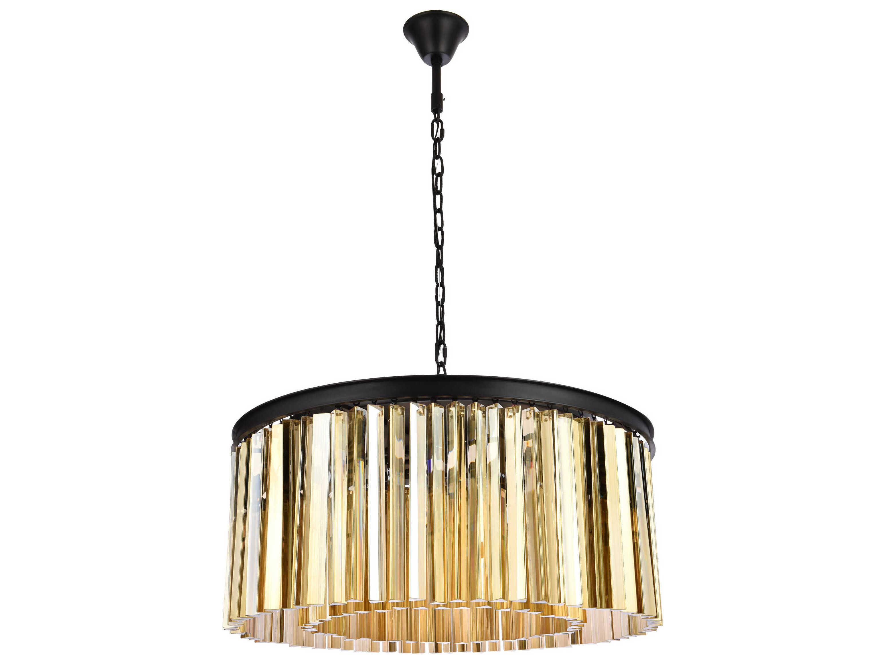 Elegant Lighting Sydney 8-Light Matte Black Gold Crystal Drum Pendant