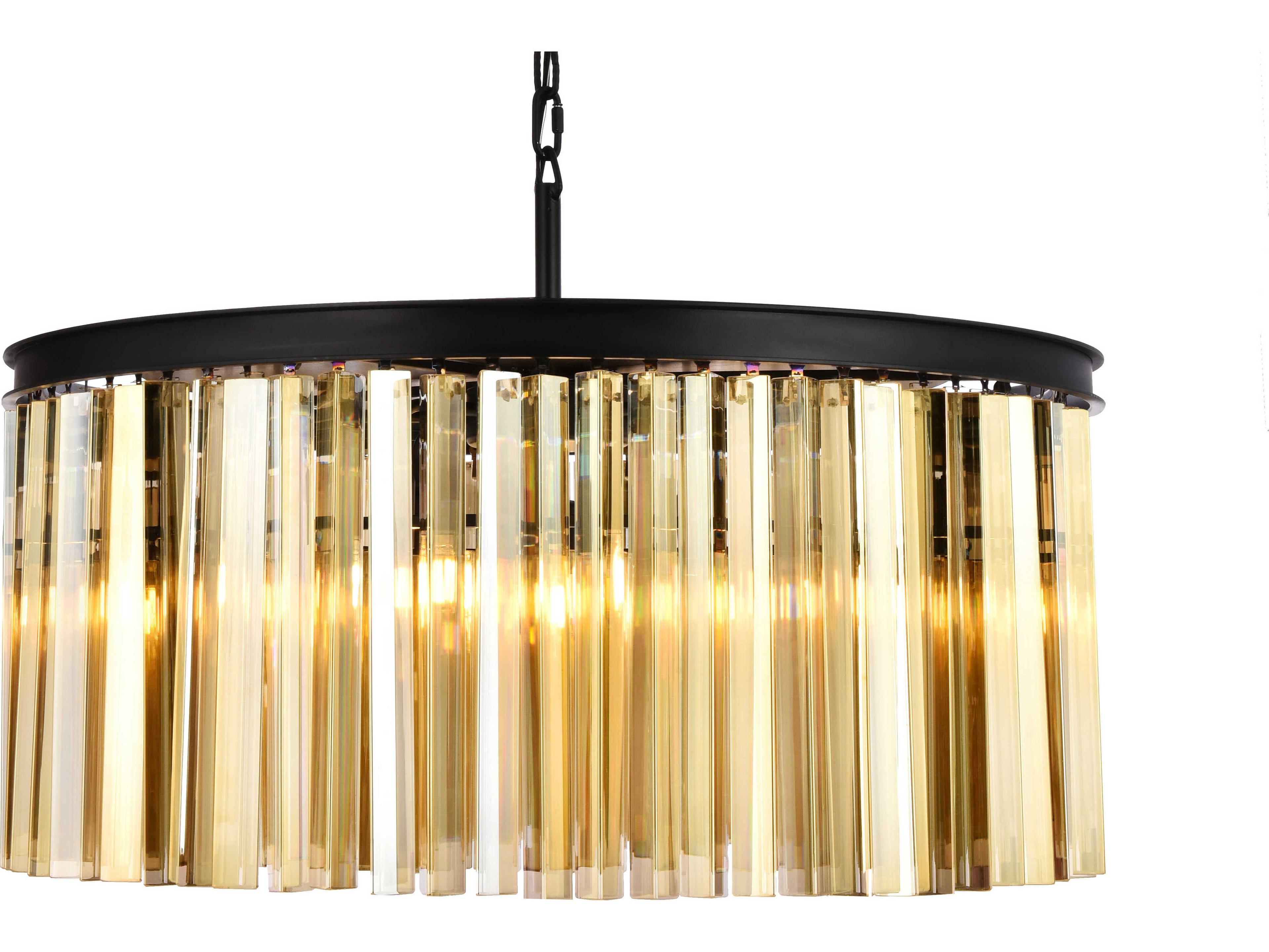 Elegant Lighting Sydney 8-Light Matte Black Gold Crystal Drum Pendant