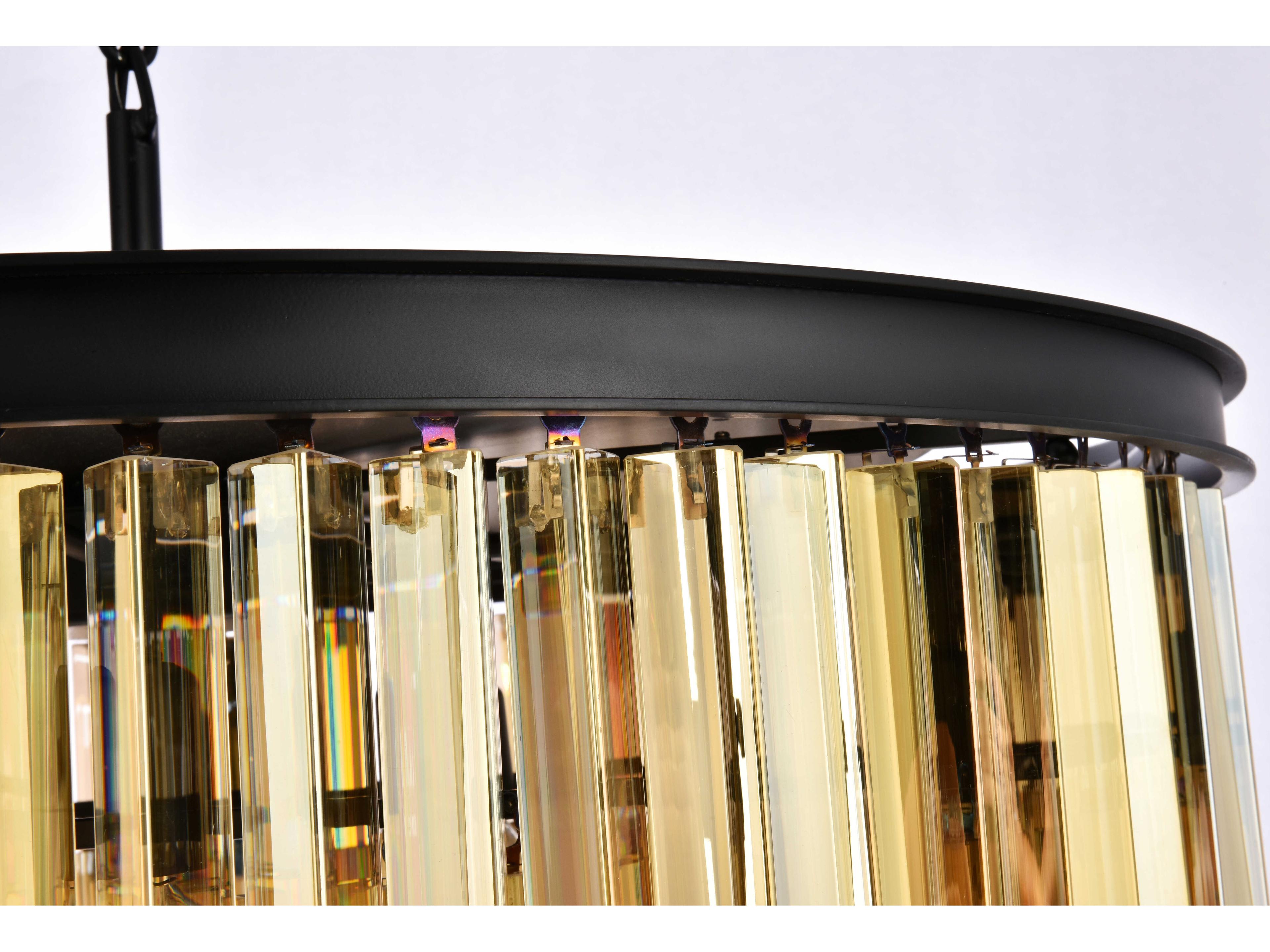 Elegant Lighting Sydney 8-Light Matte Black Gold Crystal Drum Pendant