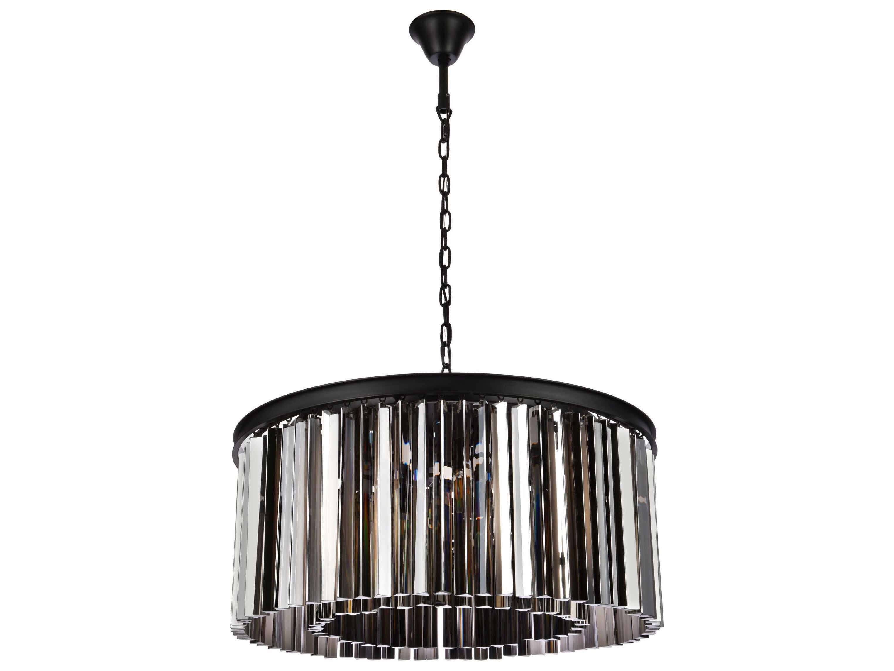Elegant Lighting Sydney 8-Light Matte Black Silver Crystal Drum Pendant