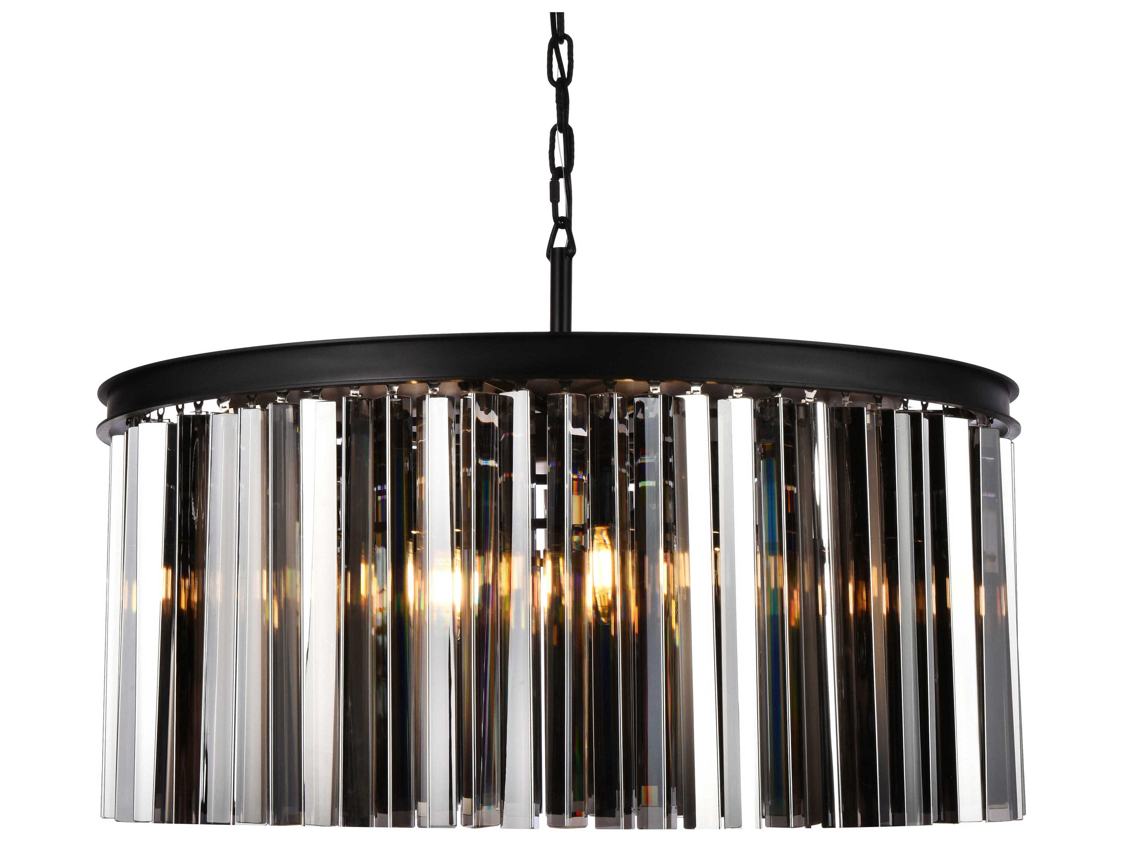 Elegant Lighting Sydney 8-Light Matte Black Silver Crystal Drum Pendant