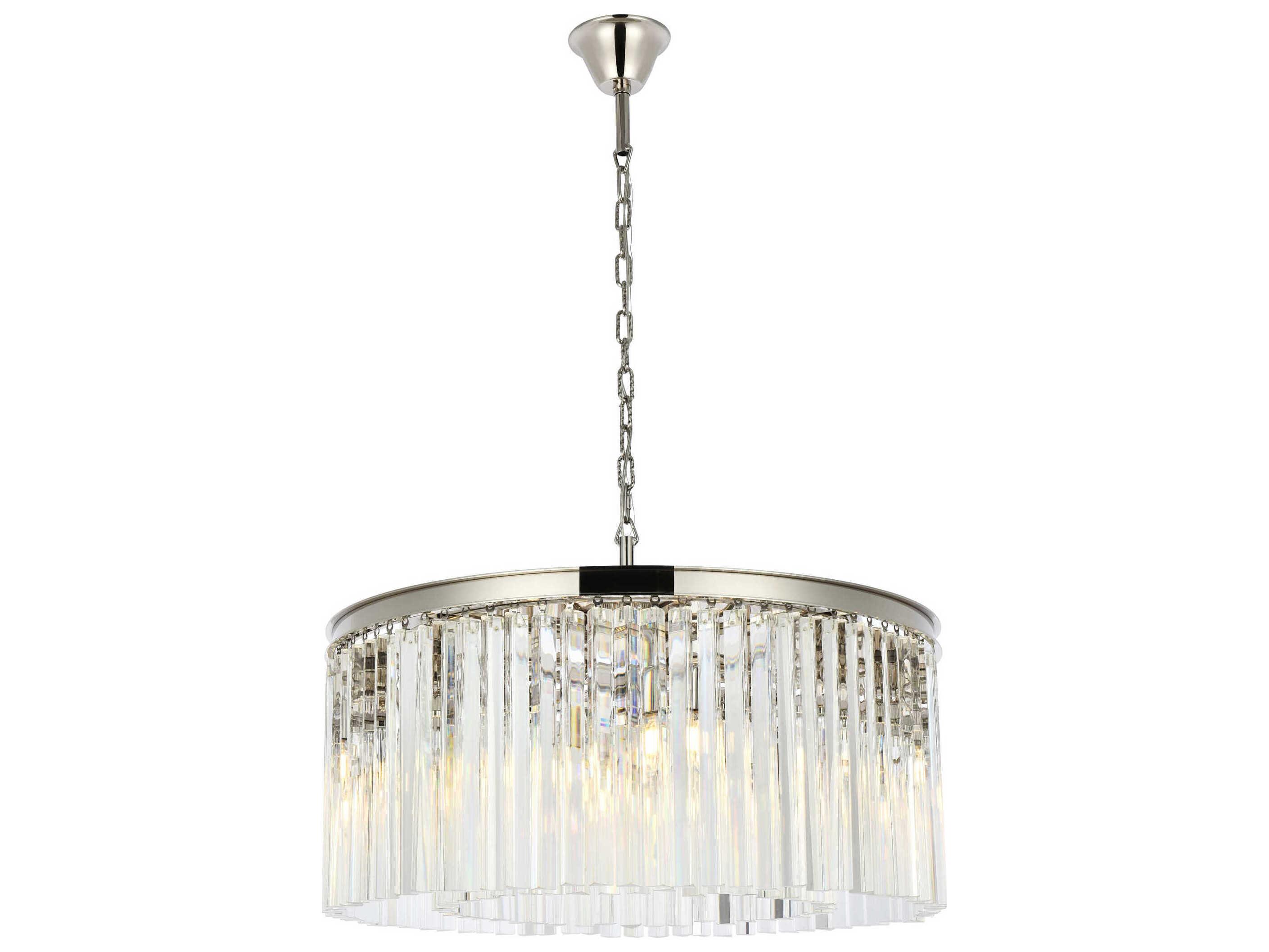 Elegant Lighting Sydney 8-Light Polished Nickel Clear Crystal Drum Pendant