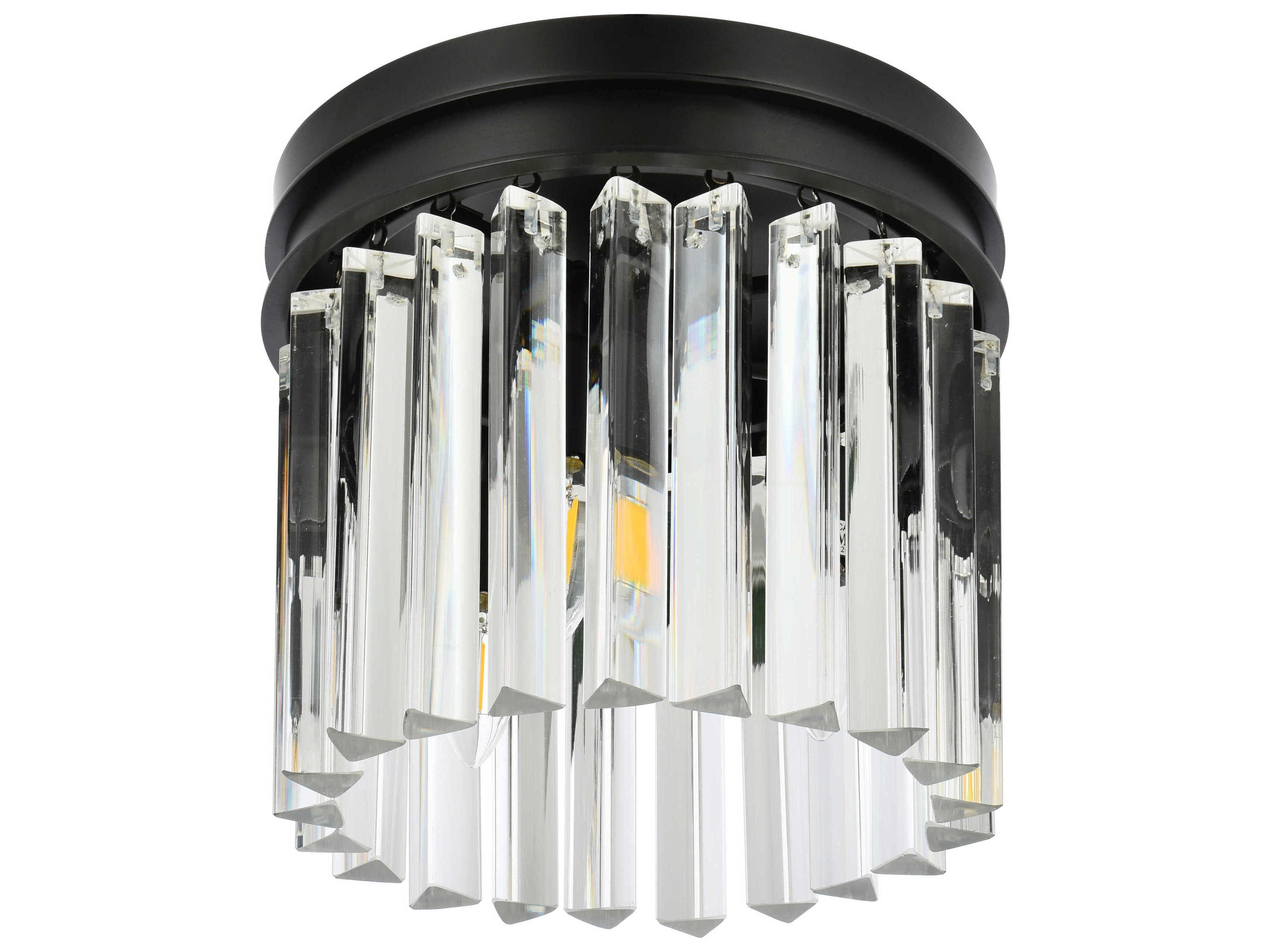 Elegant Lighting Sydney 3-Light Matte Black Clear Crystal Drum Flush Mount