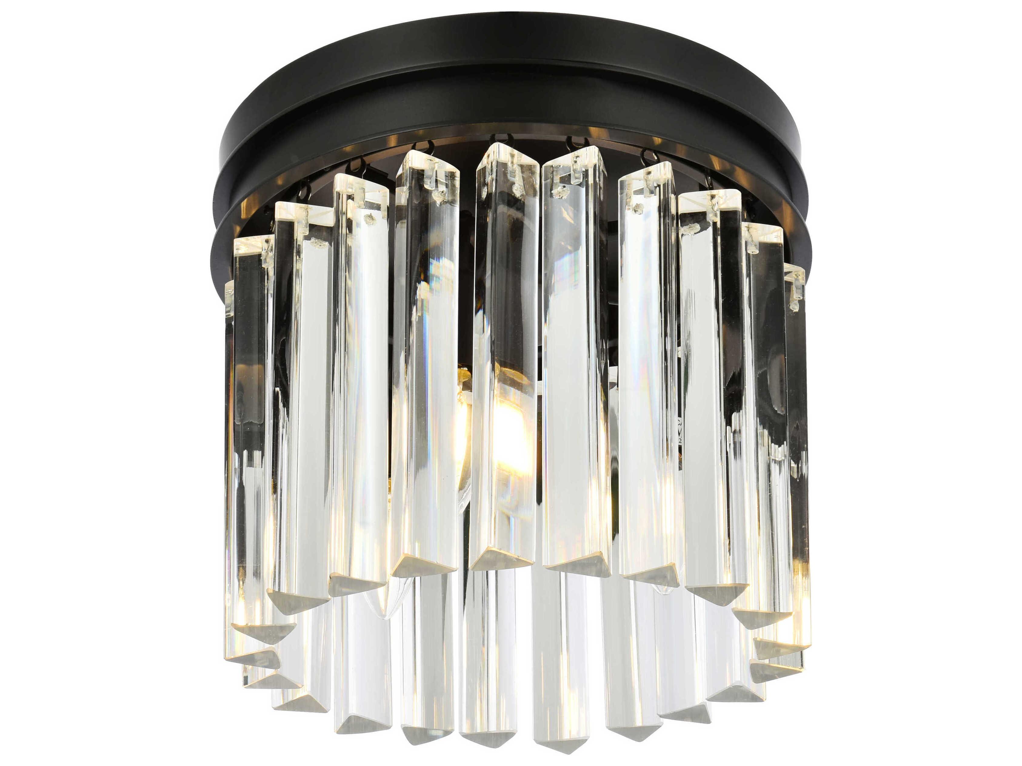 Elegant Lighting Sydney 3-Light Matte Black Clear Crystal Drum Flush Mount