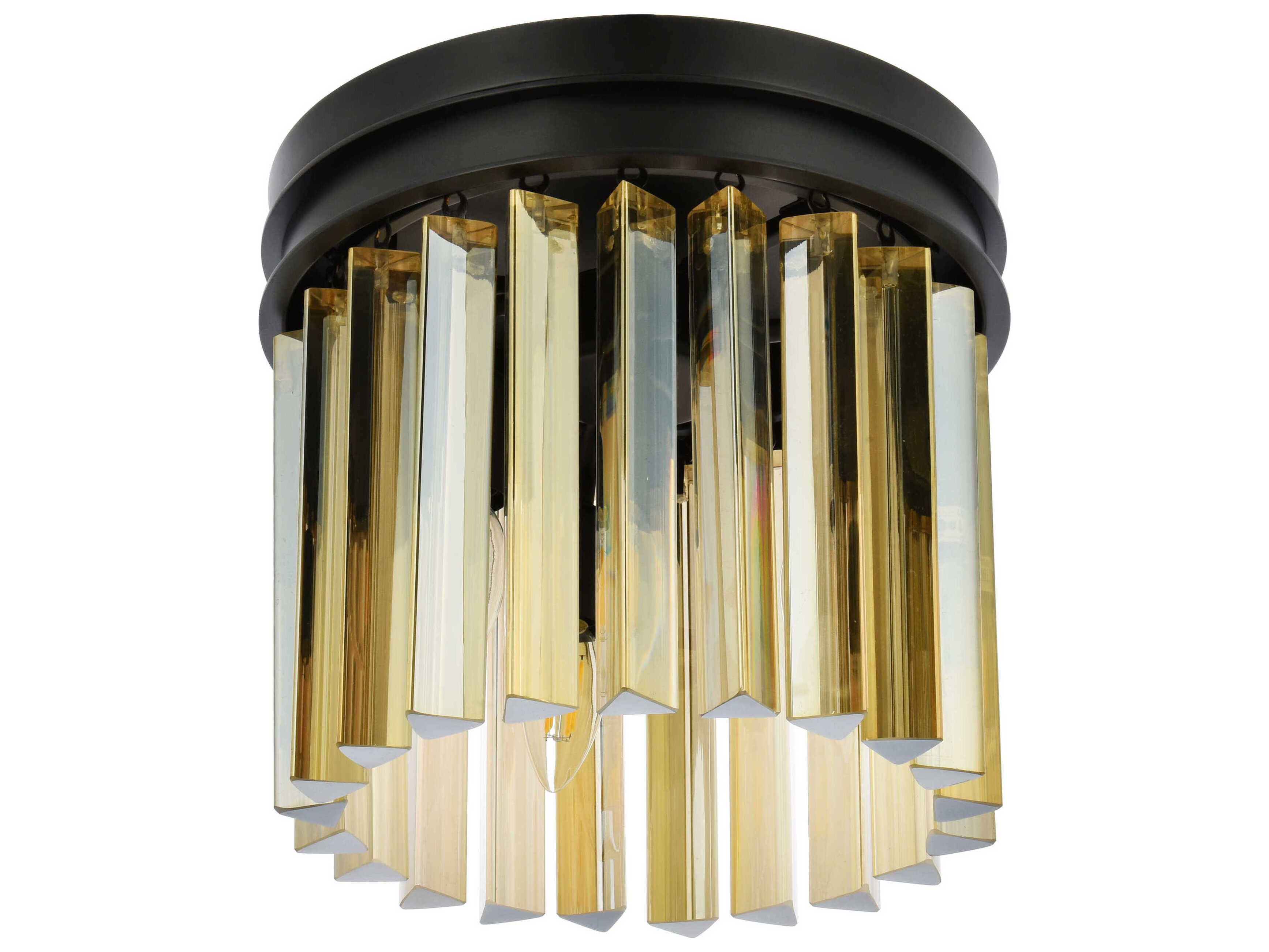 Elegant Lighting Sydney 3-Light Matte Black Gold Crystal Drum Flush Mount