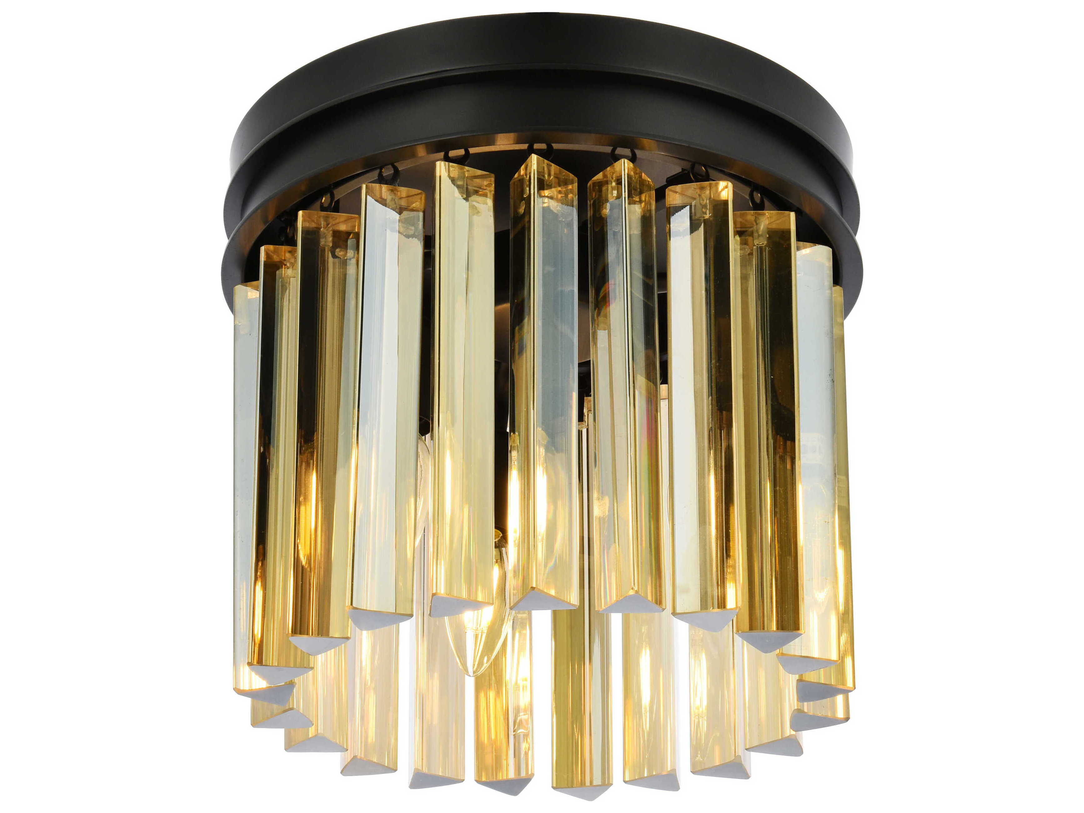 Elegant Lighting Sydney 3-Light Matte Black Gold Crystal Drum Flush Mount