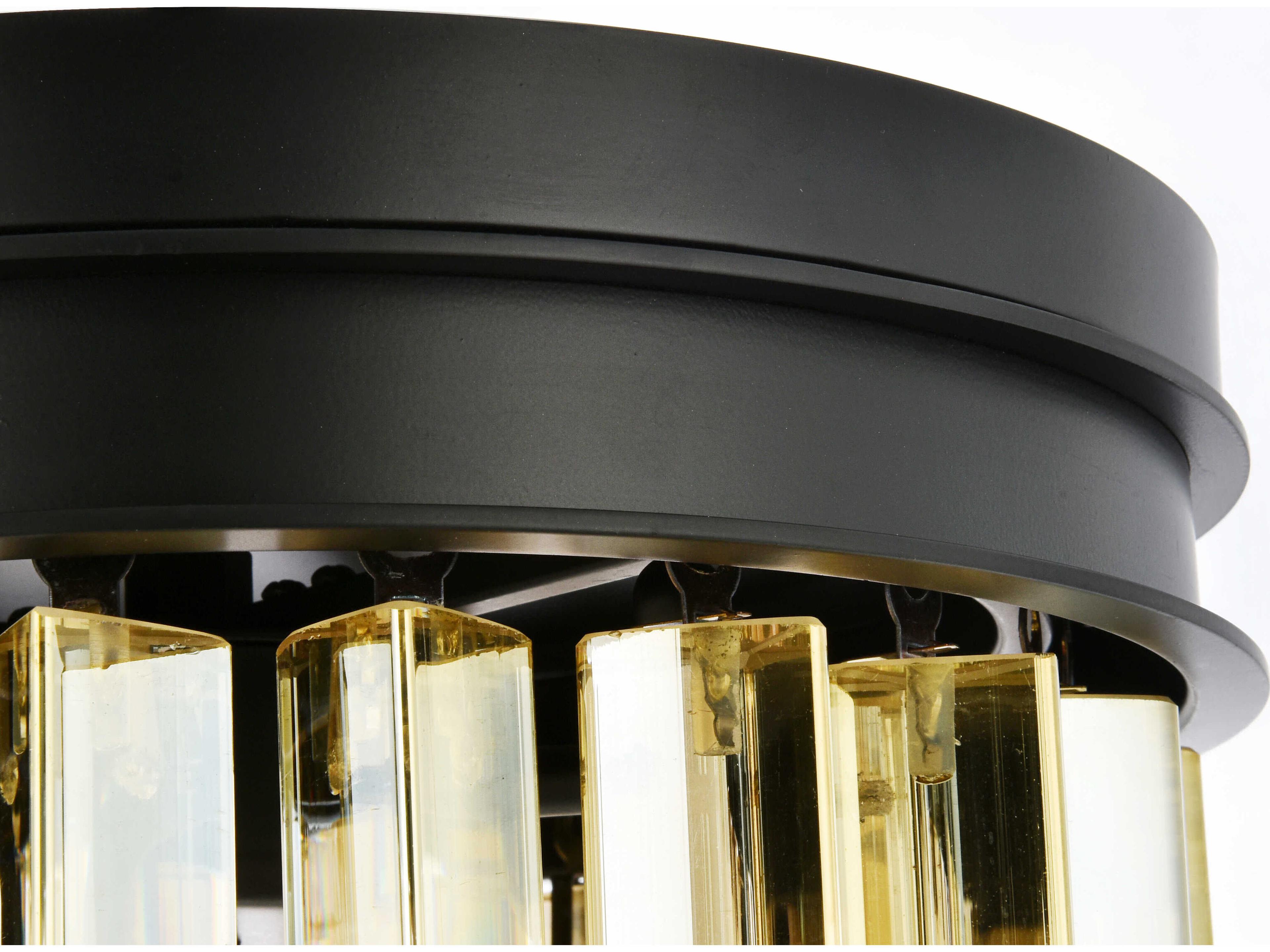 Elegant Lighting Sydney 3-Light Matte Black Gold Crystal Drum Flush Mount