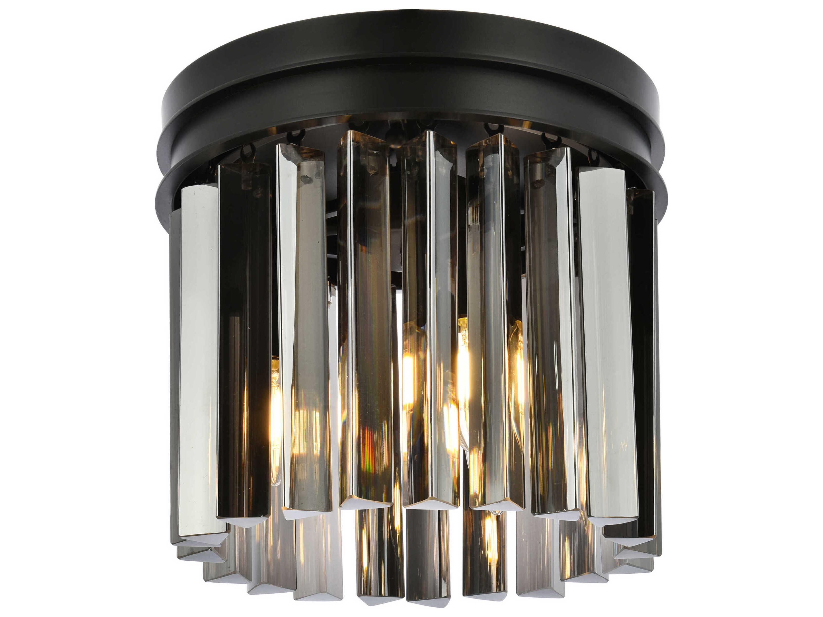 Elegant Lighting Sydney 3-Light Matte Black Silver Crystal Drum Flush Mount
