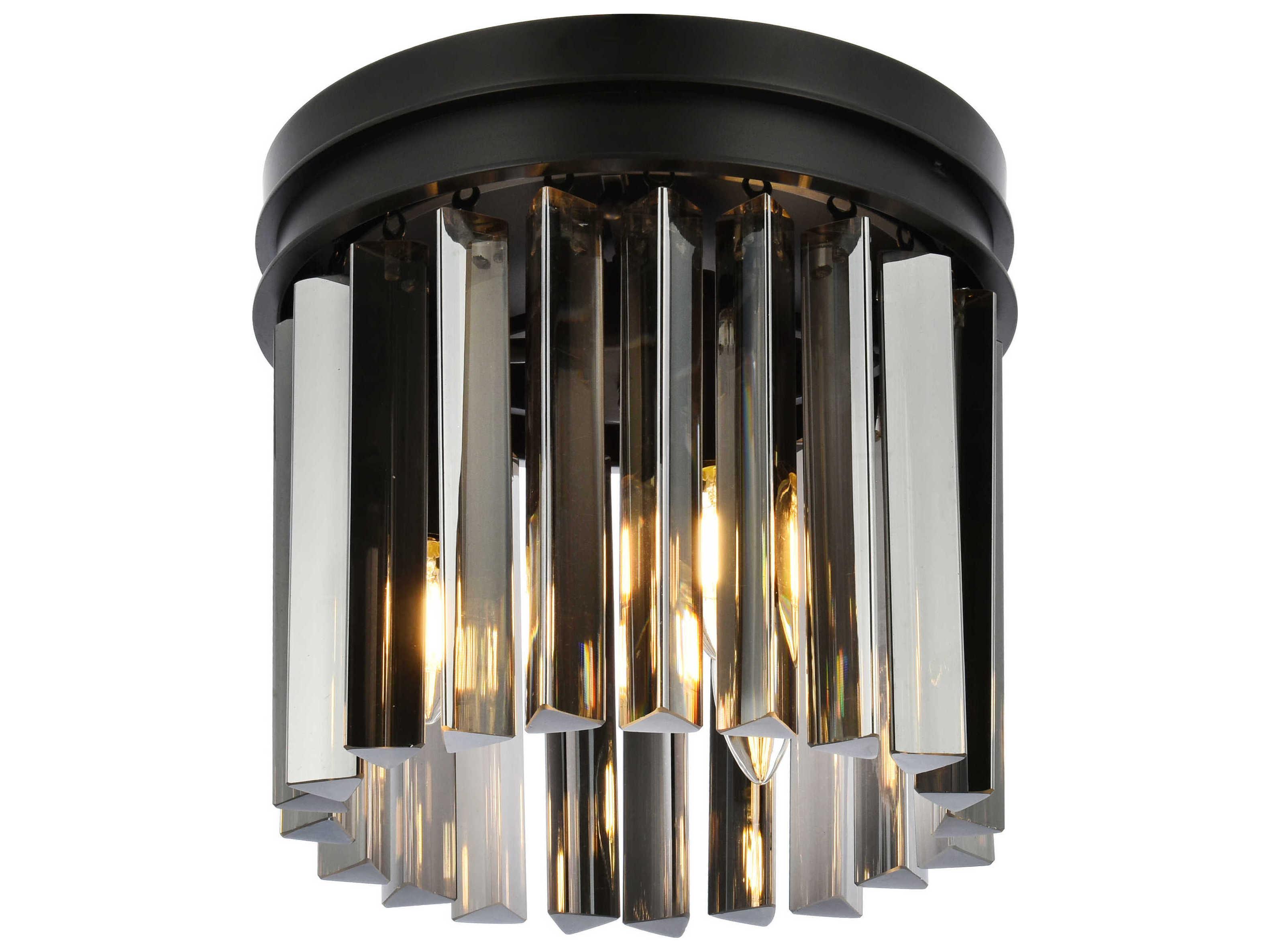 Elegant Lighting Sydney 3-Light Matte Black Silver Crystal Drum Flush Mount