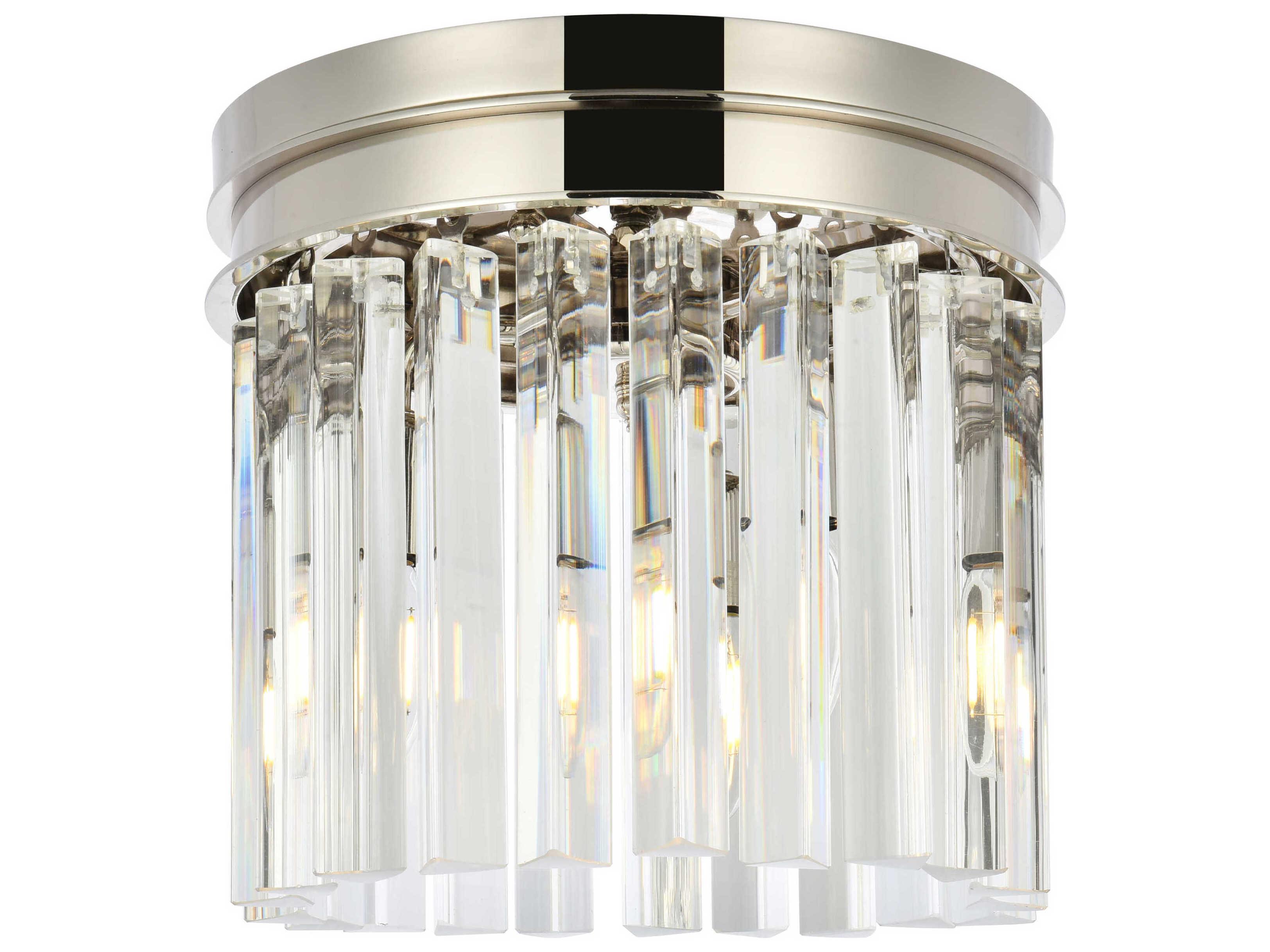 Elegant Lighting Sydney 3-Light Polished Nickel Clear Crystal Drum Flush Mount