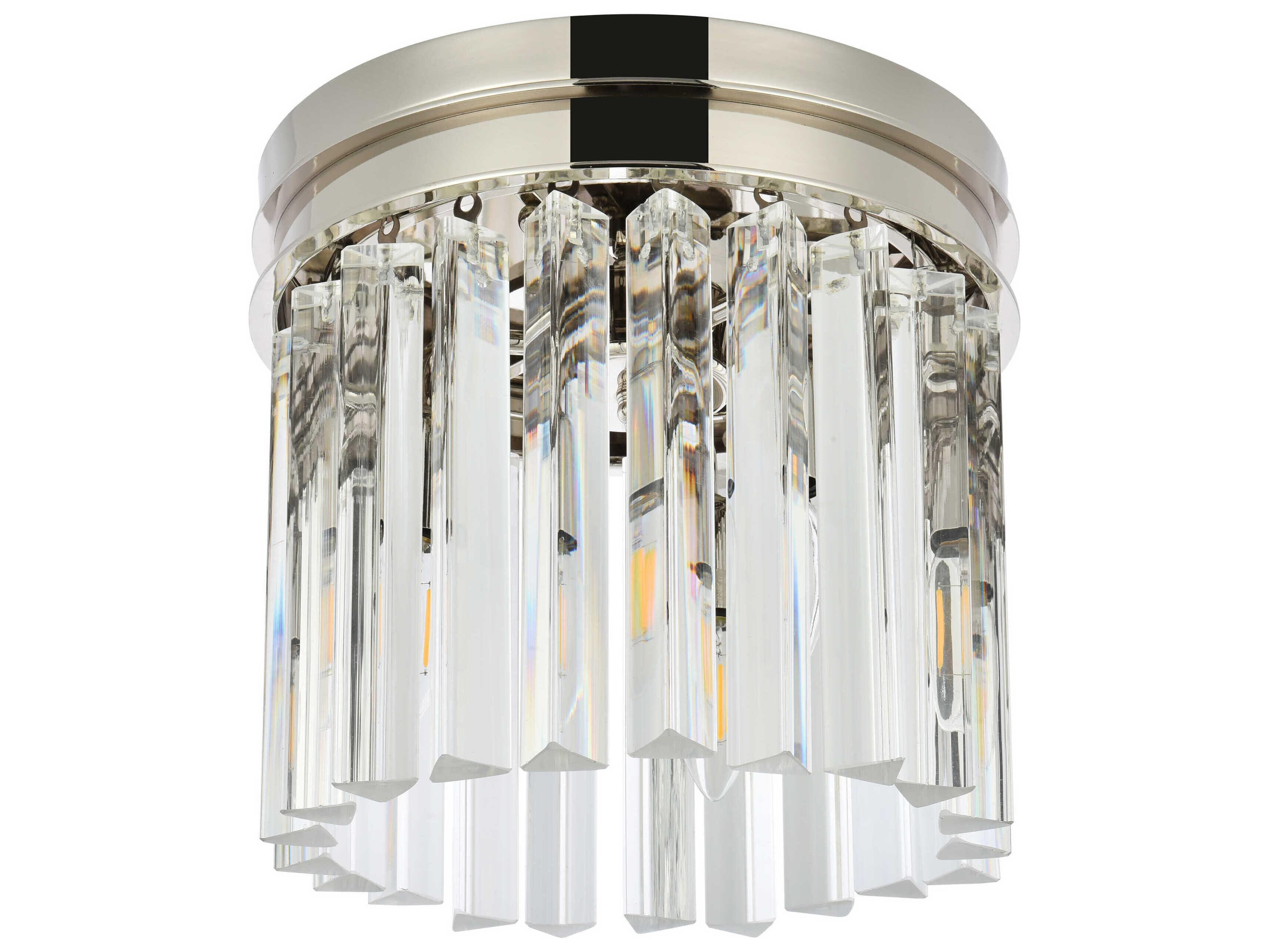 Elegant Lighting Sydney 3-Light Polished Nickel Clear Crystal Drum Flush Mount