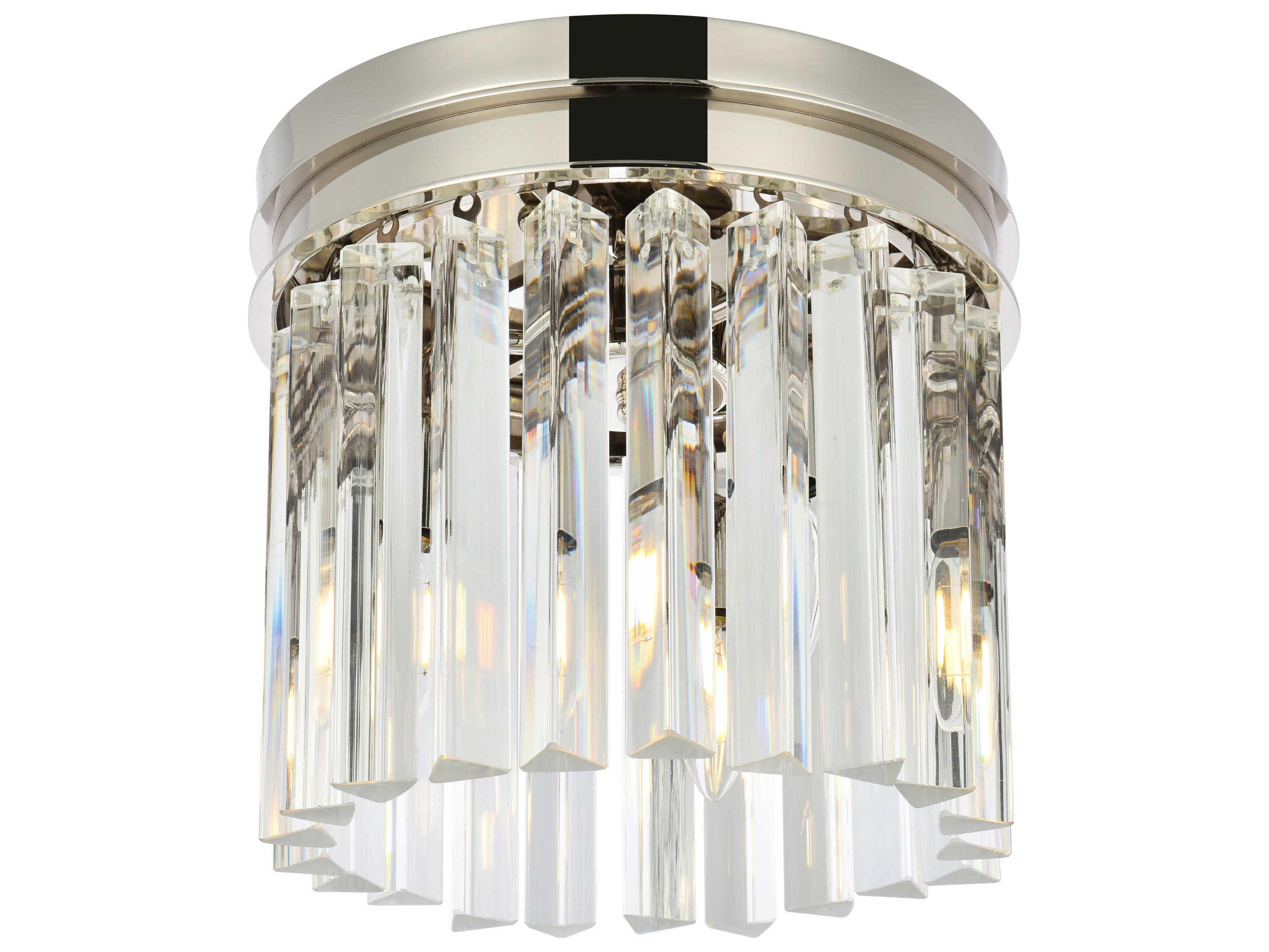 Elegant Lighting Sydney 3-Light Polished Nickel Clear Crystal Drum Flush Mount