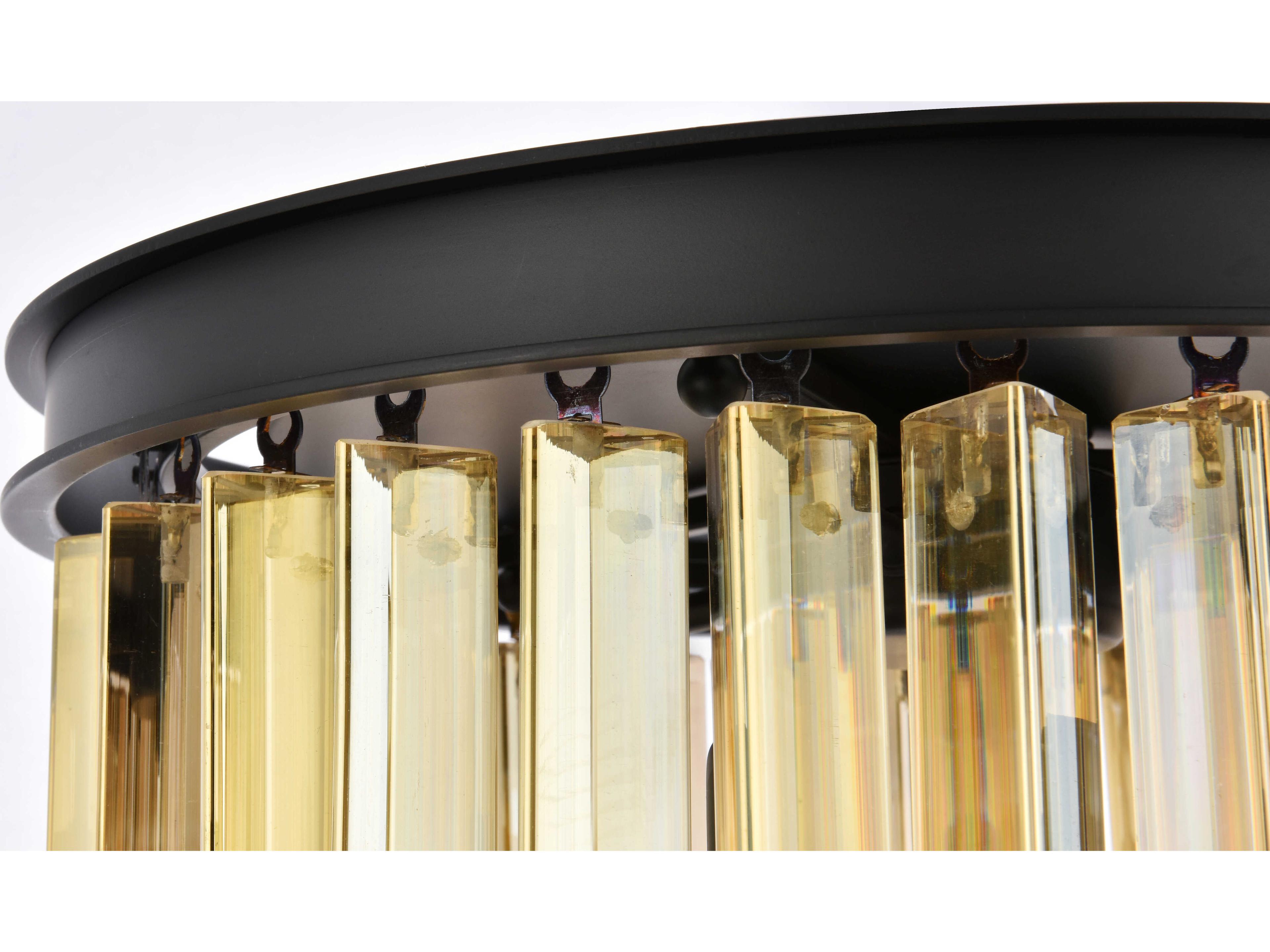 Elegant Lighting Sydney 3-Light Matte Black Gold Crystal Drum Flush Mount