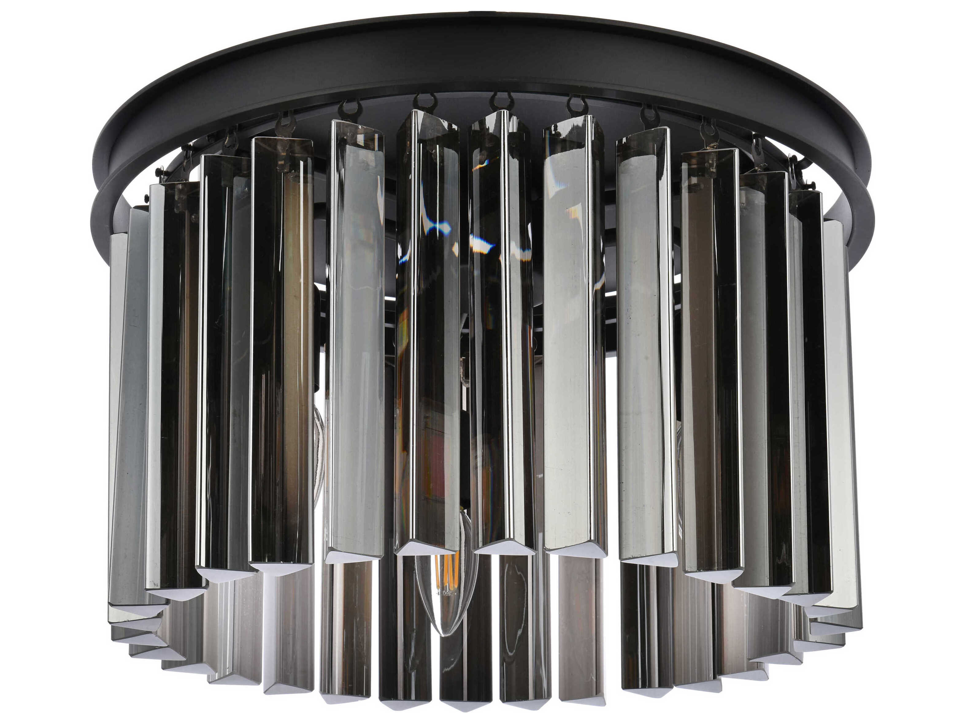 Elegant Lighting Sydney 3-Light Matte Black Silver Crystal Drum Flush Mount