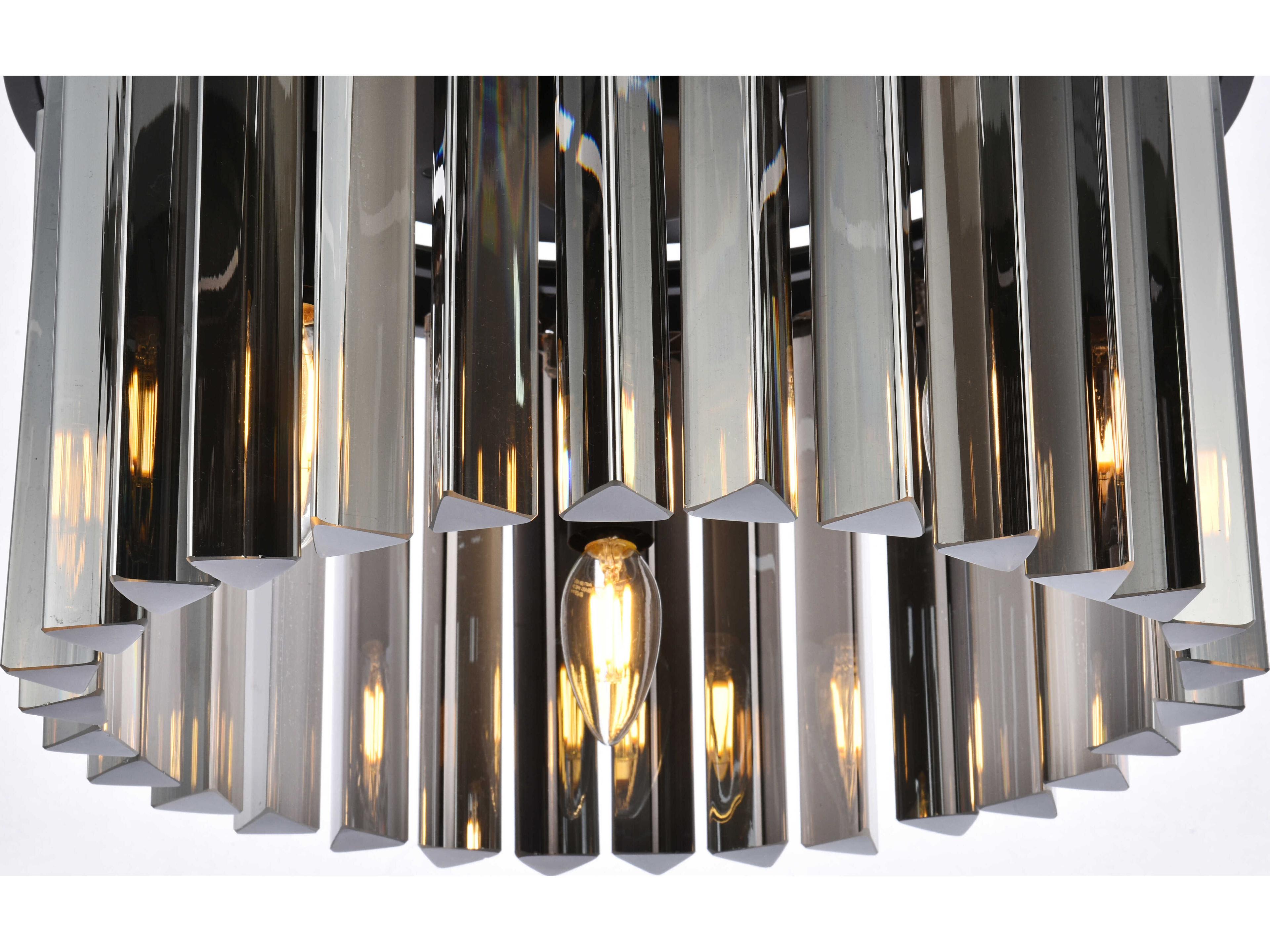 Elegant Lighting Sydney 3-Light Matte Black Silver Crystal Drum Flush Mount