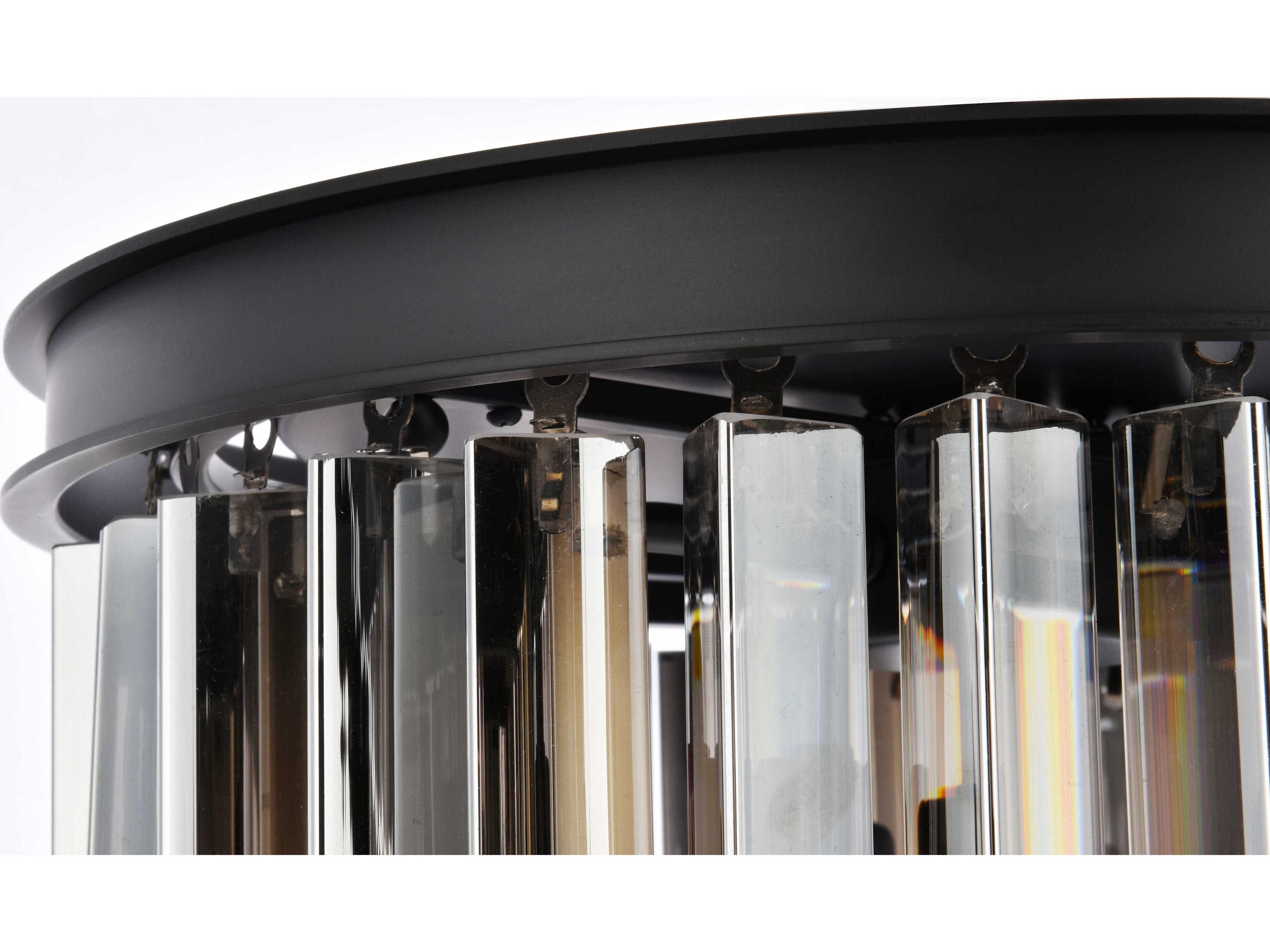 Elegant Lighting Sydney 3-Light Matte Black Silver Crystal Drum Flush Mount