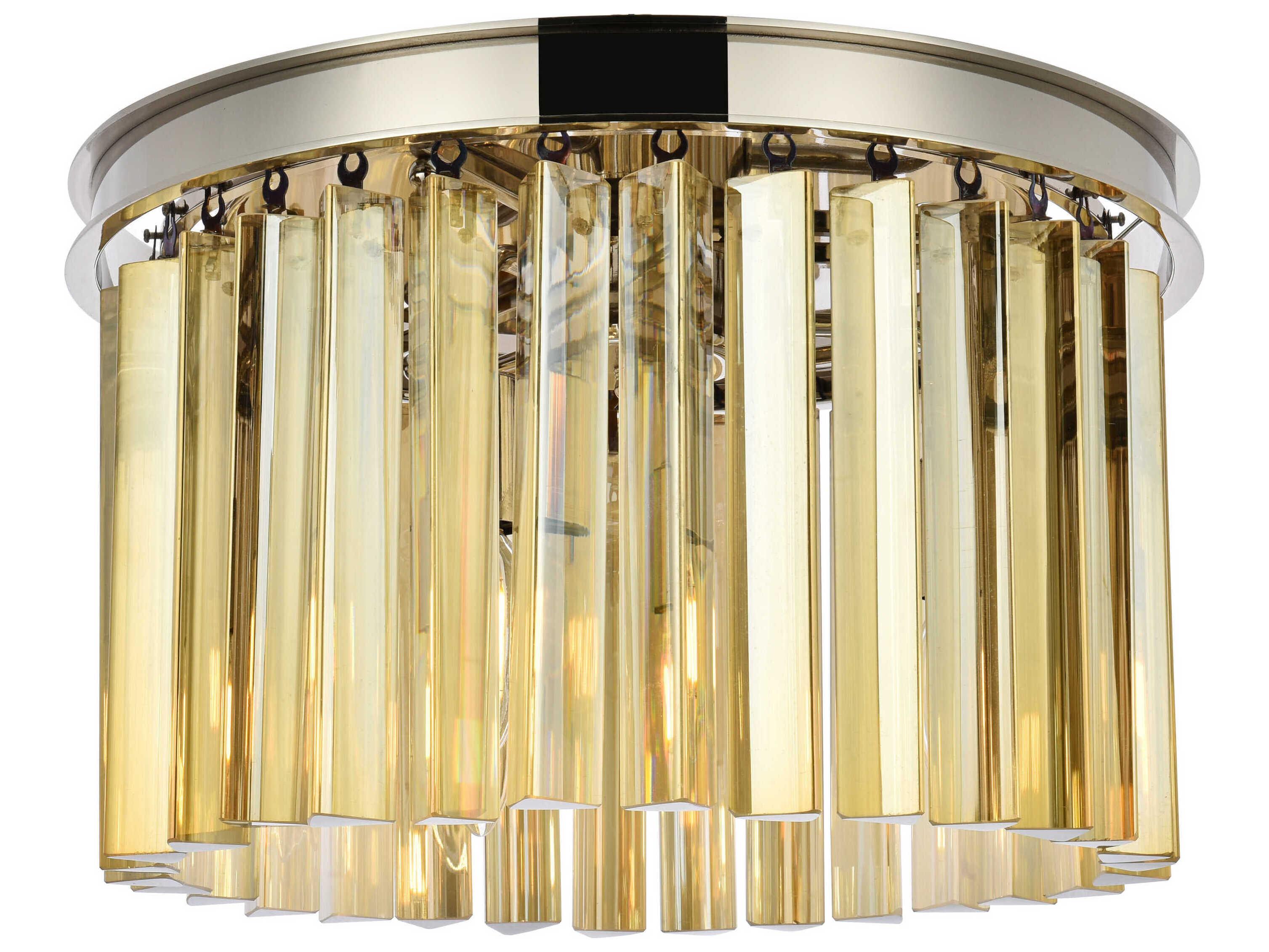 Elegant Lighting Sydney 3-Light Polished Nickel Gold Crystal Drum Flush Mount