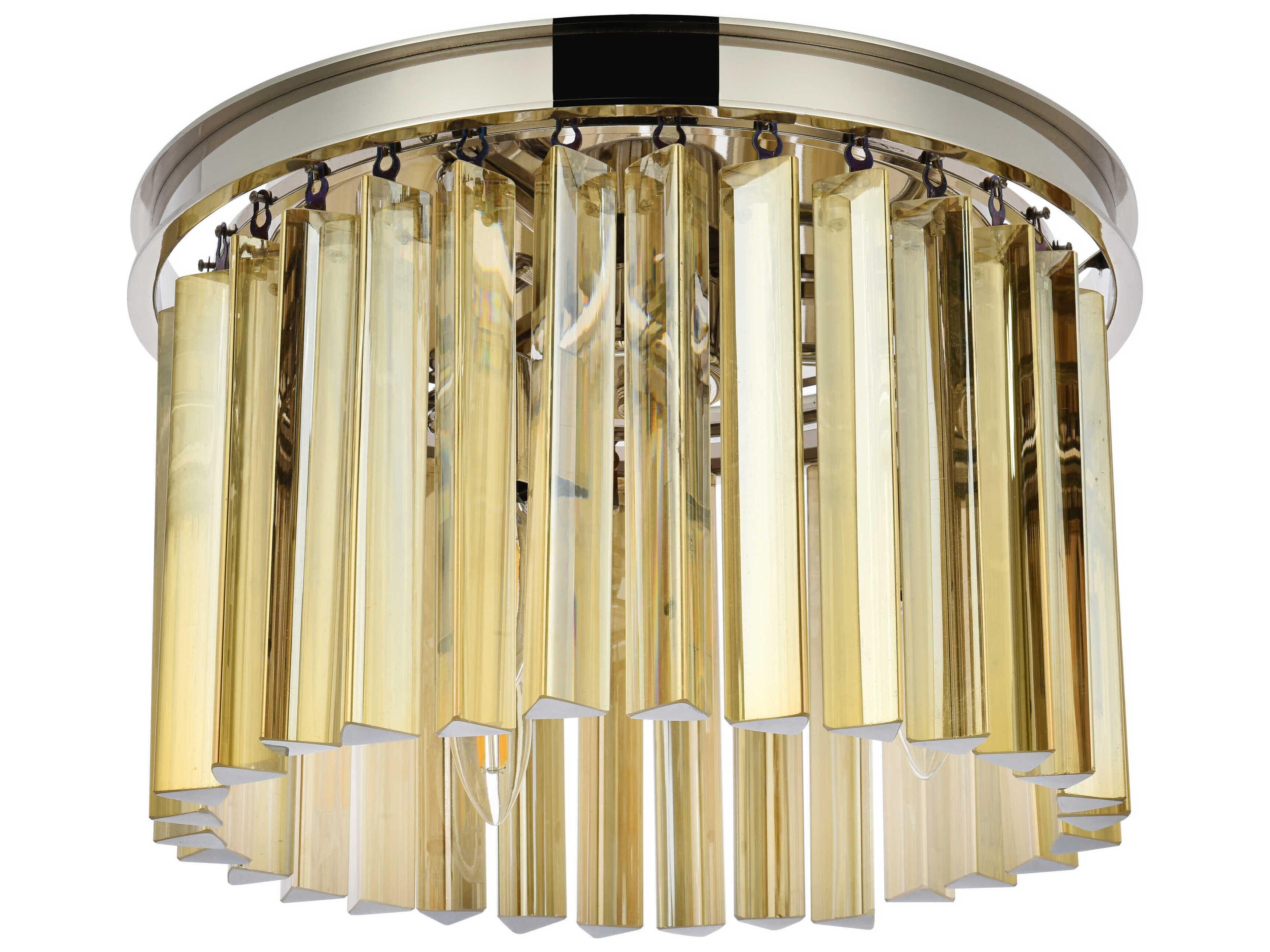 Elegant Lighting Sydney 3-Light Polished Nickel Gold Crystal Drum Flush Mount