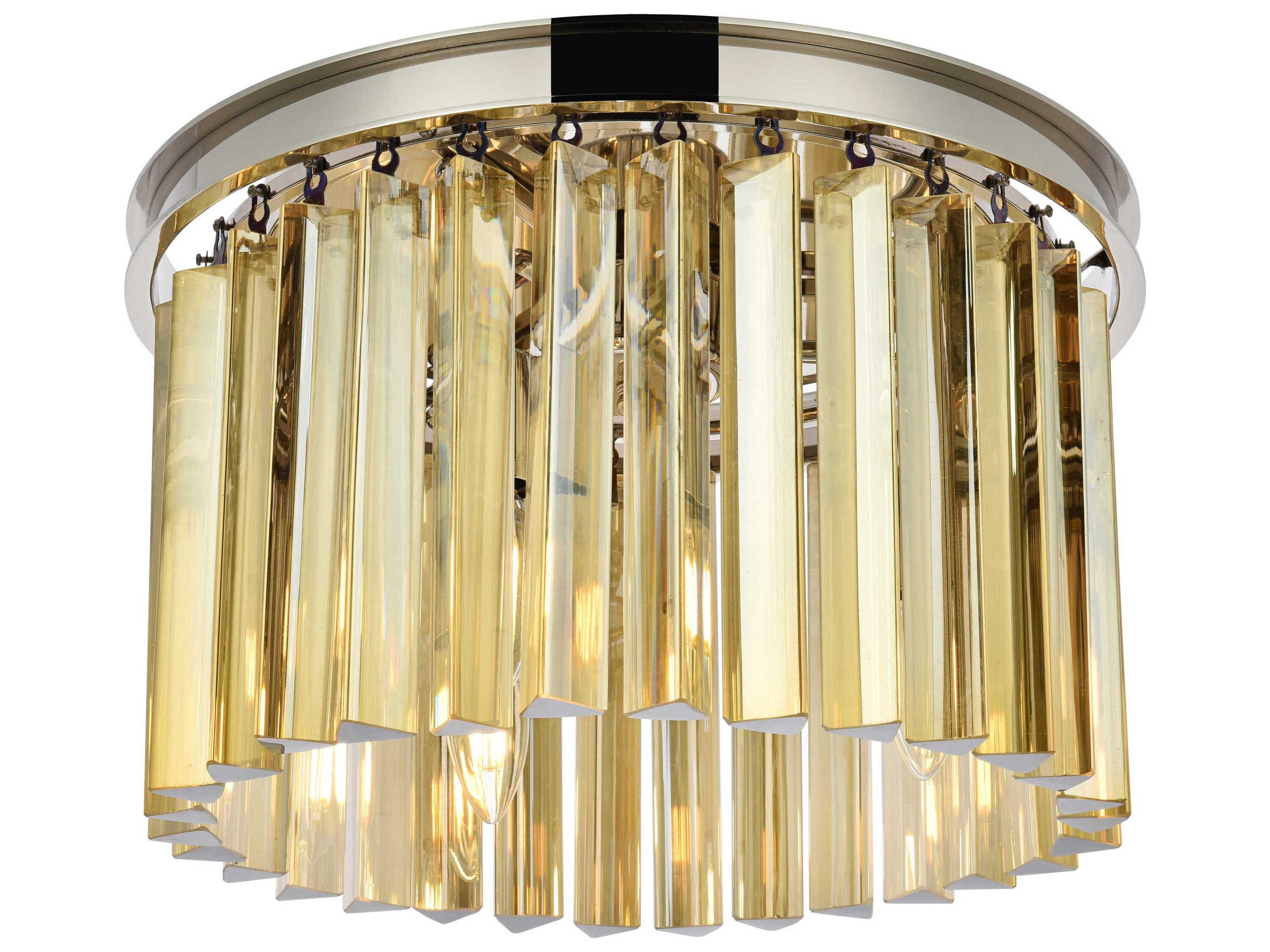 Elegant Lighting Sydney 3-Light Polished Nickel Gold Crystal Drum Flush Mount