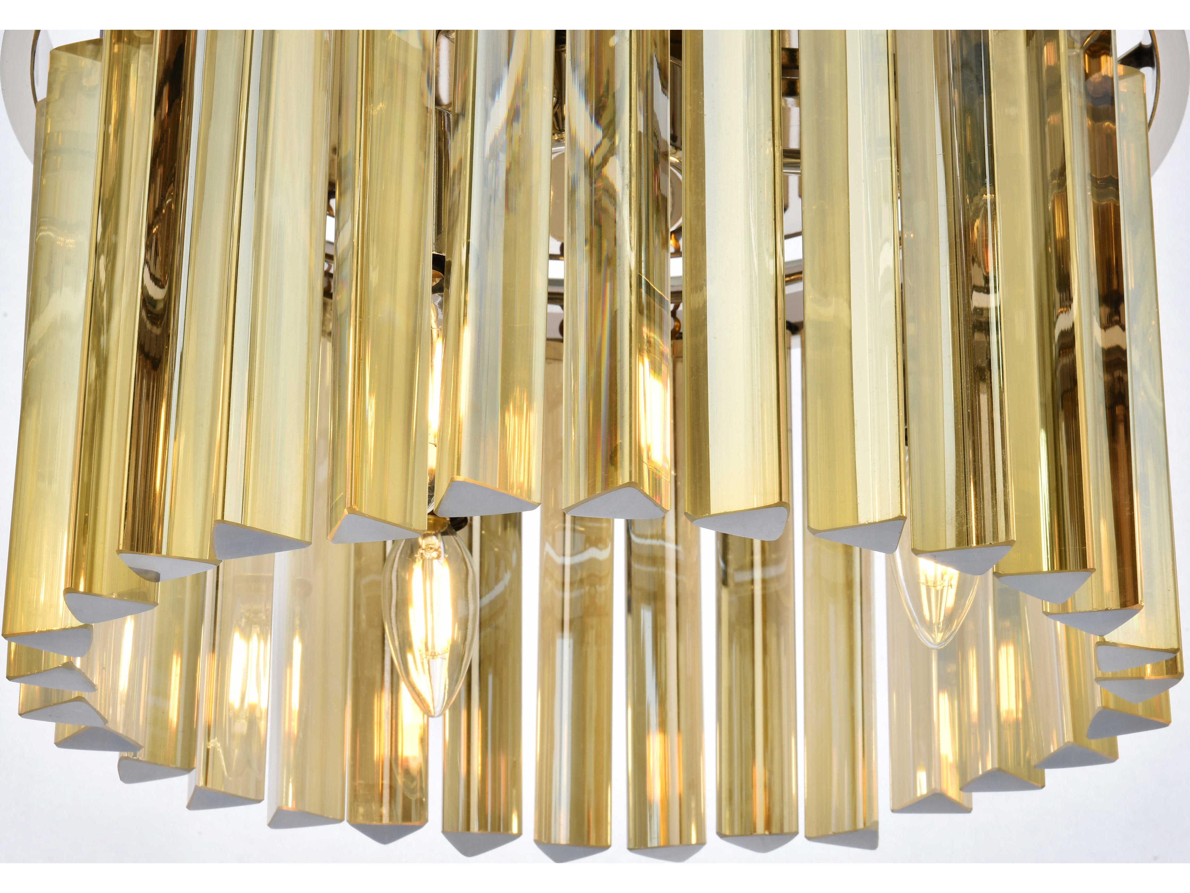 Elegant Lighting Sydney 3-Light Polished Nickel Gold Crystal Drum Flush Mount