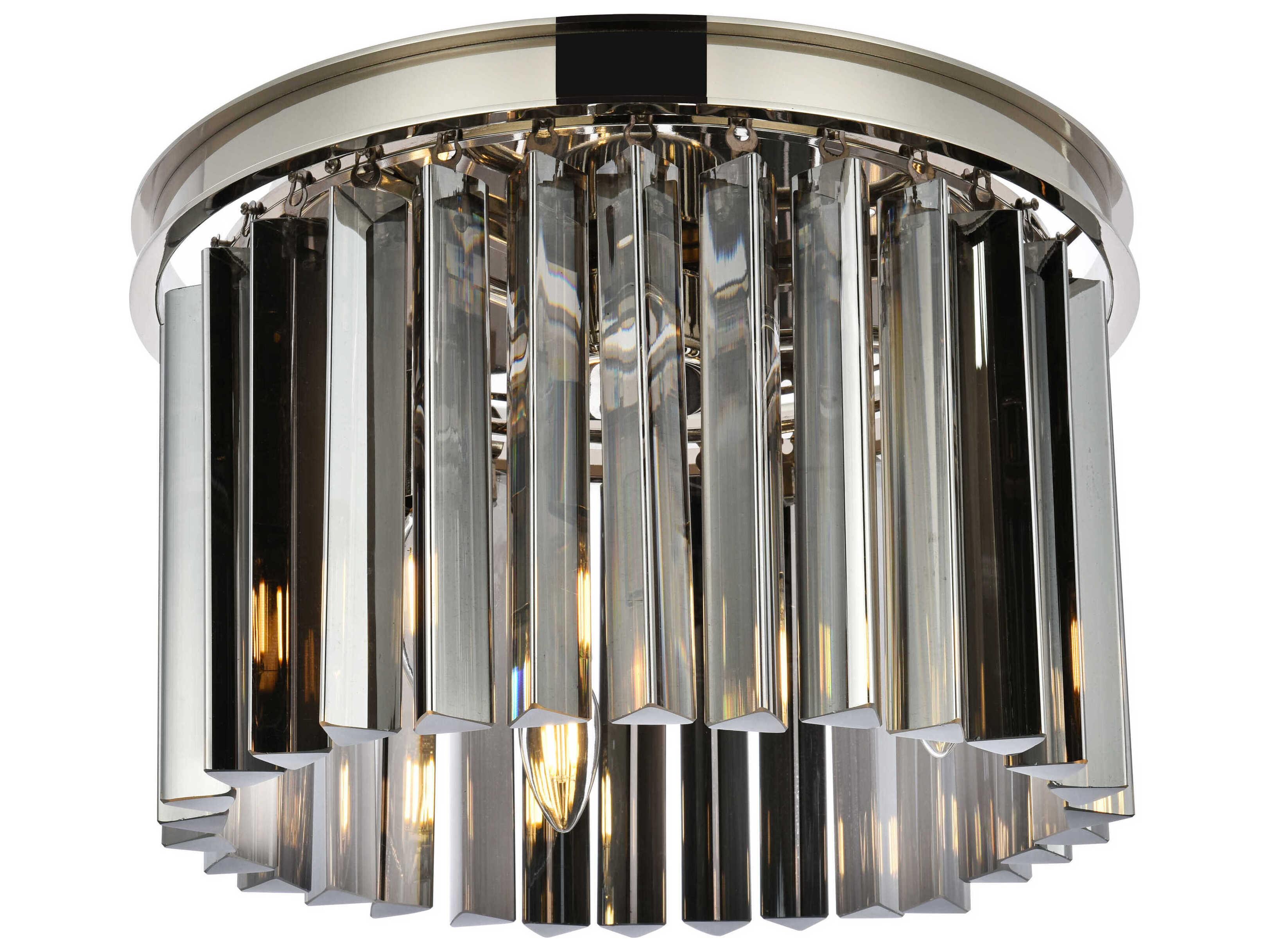 Elegant Lighting Sydney 3-Light Polished Nickel Silver Crystal Drum Flush Mount