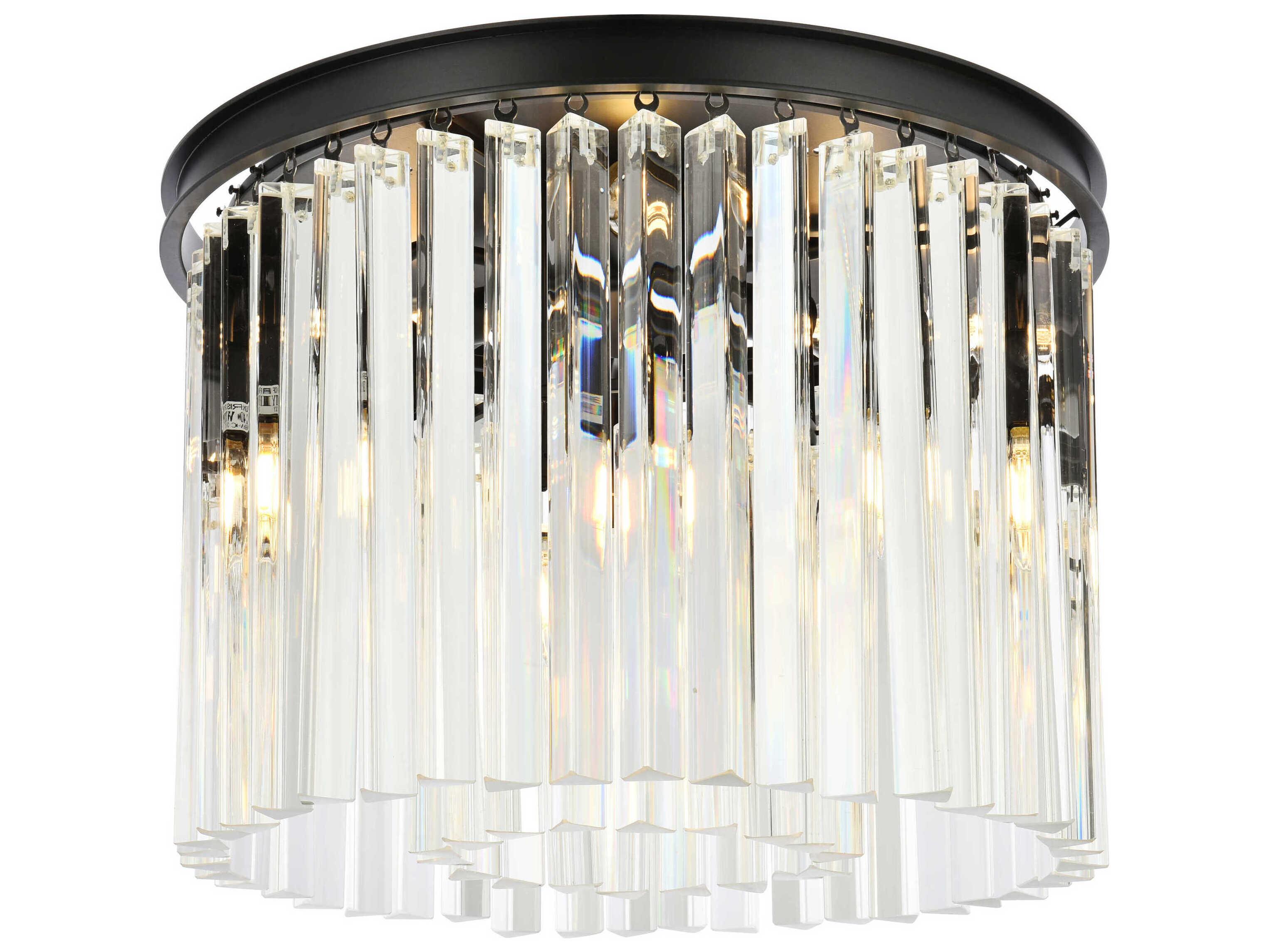 Elegant Lighting Sydney 6-Light Matte Black Clear Crystal Drum Flush Mount
