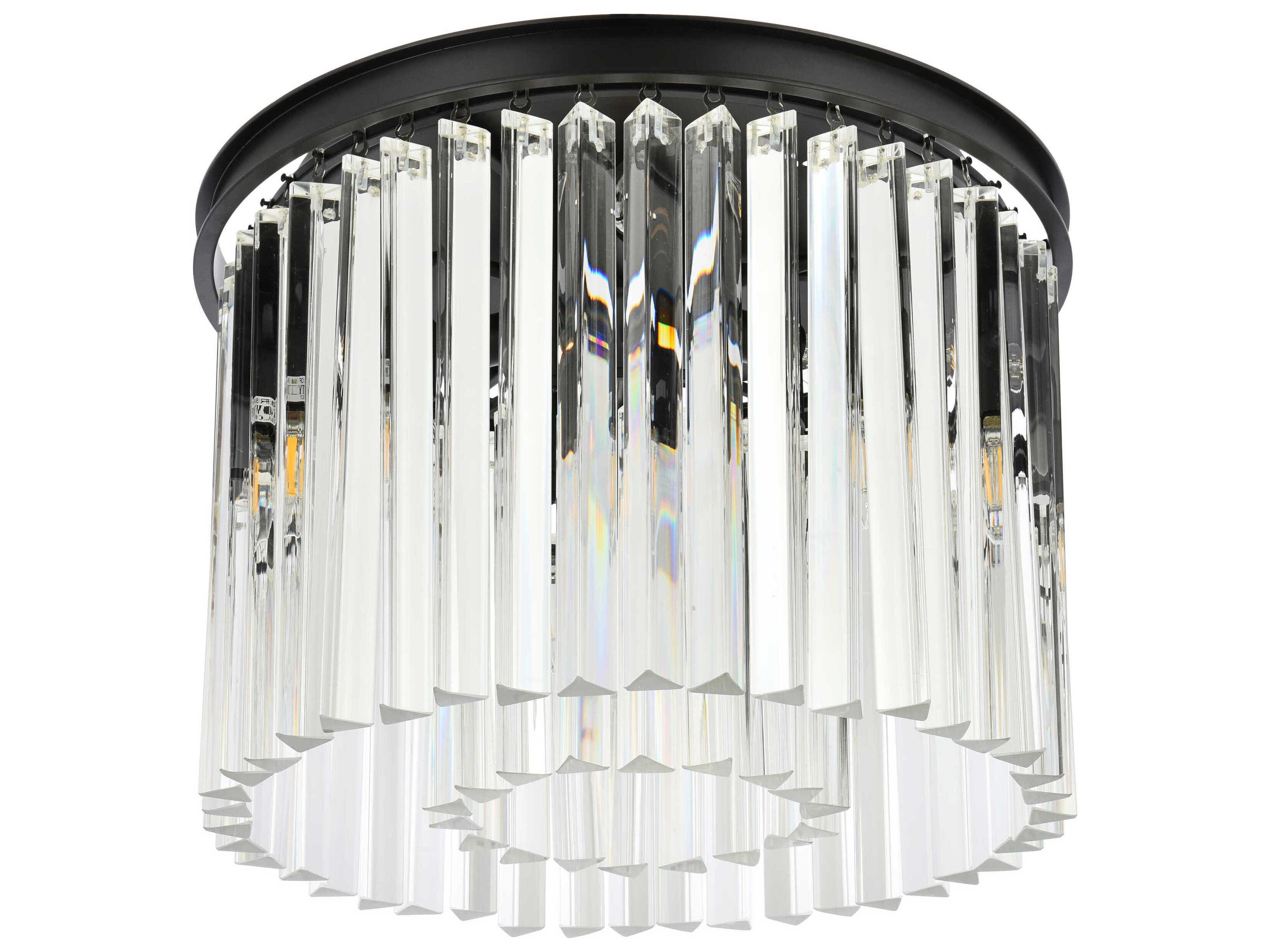Elegant Lighting Sydney 6-Light Matte Black Clear Crystal Drum Flush Mount