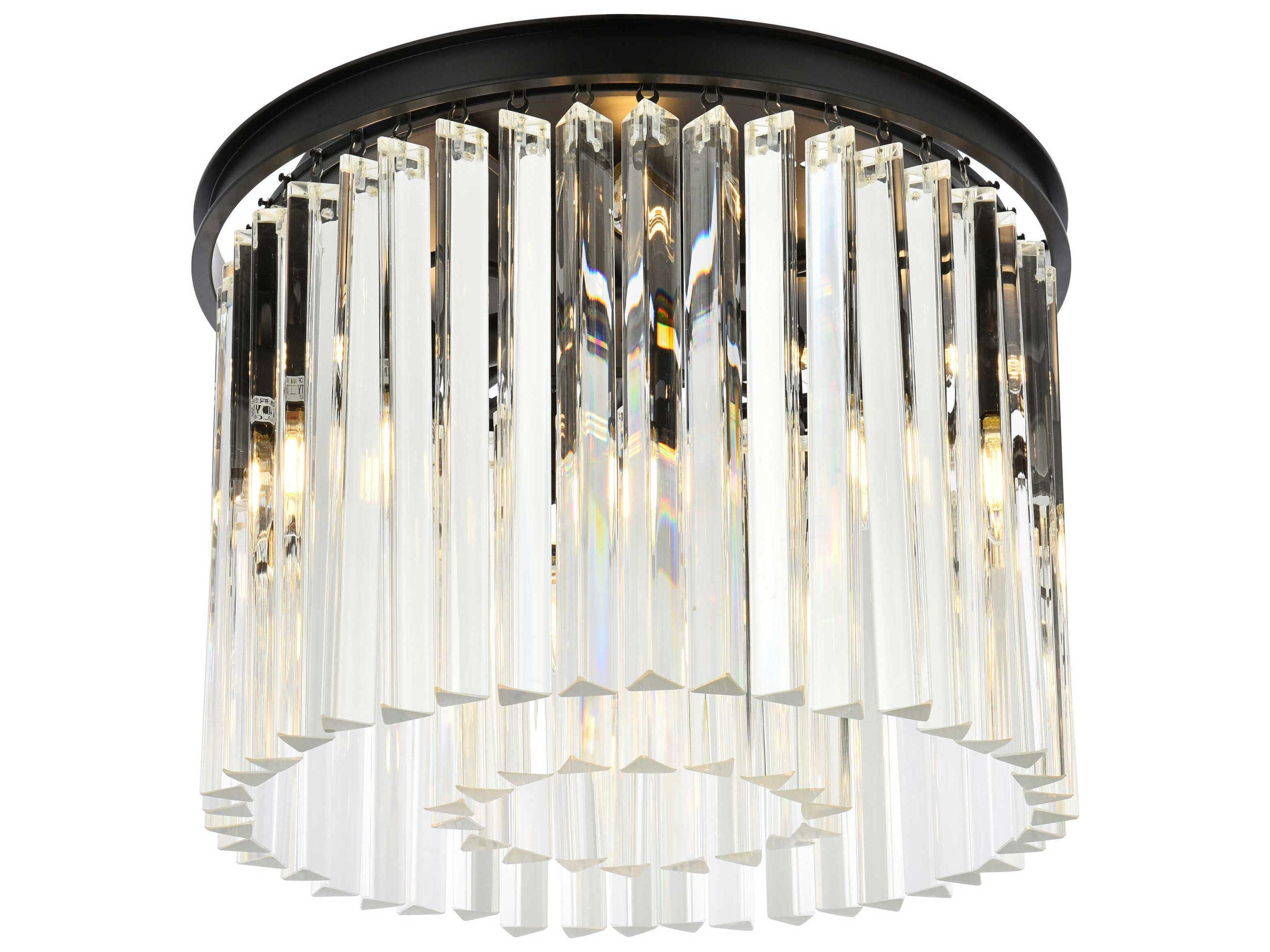 Elegant Lighting Sydney 6-Light Matte Black Clear Crystal Drum Flush Mount