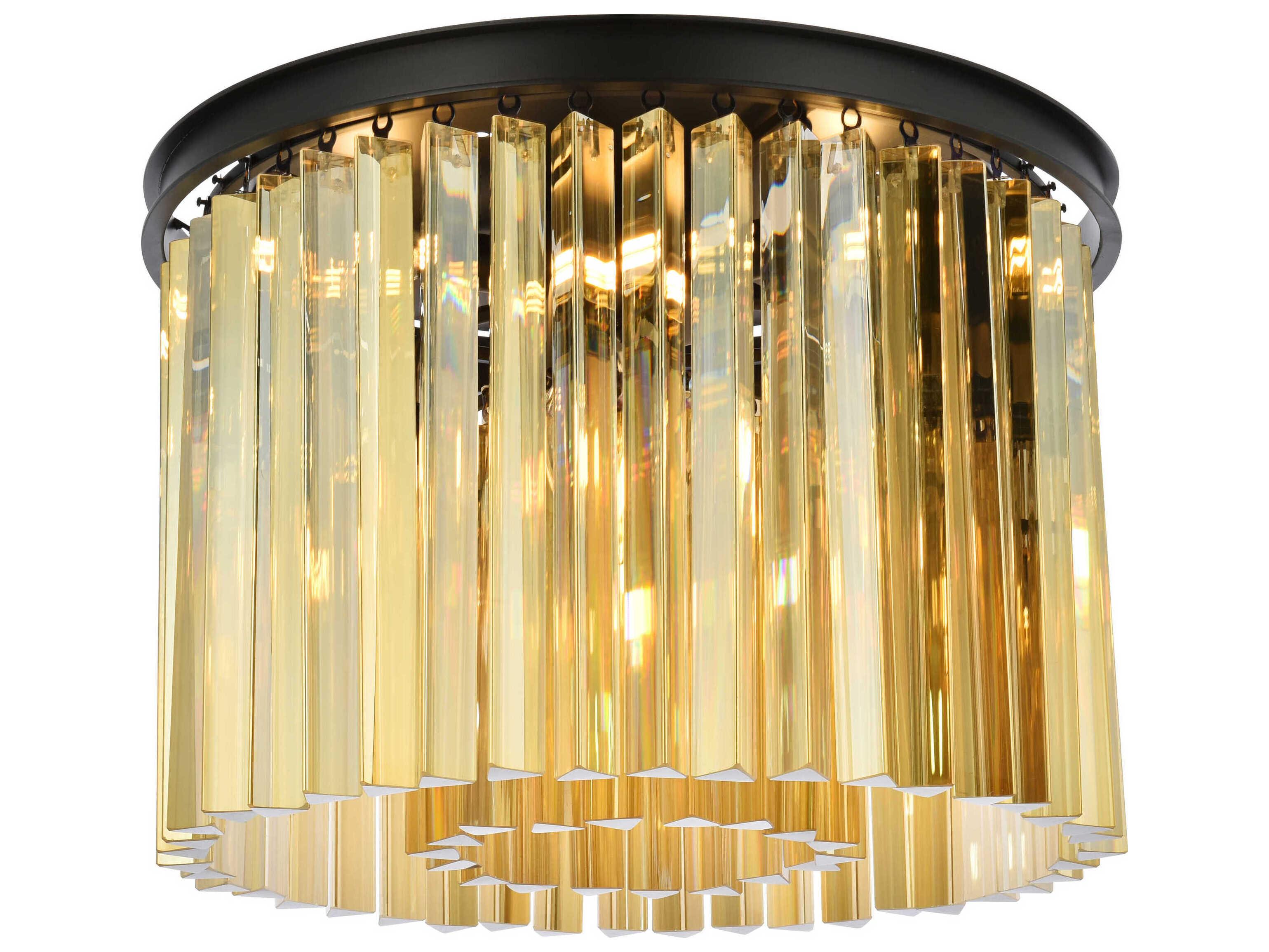 Elegant Lighting Sydney 6-Light Matte Black Gold Crystal Drum Flush Mount