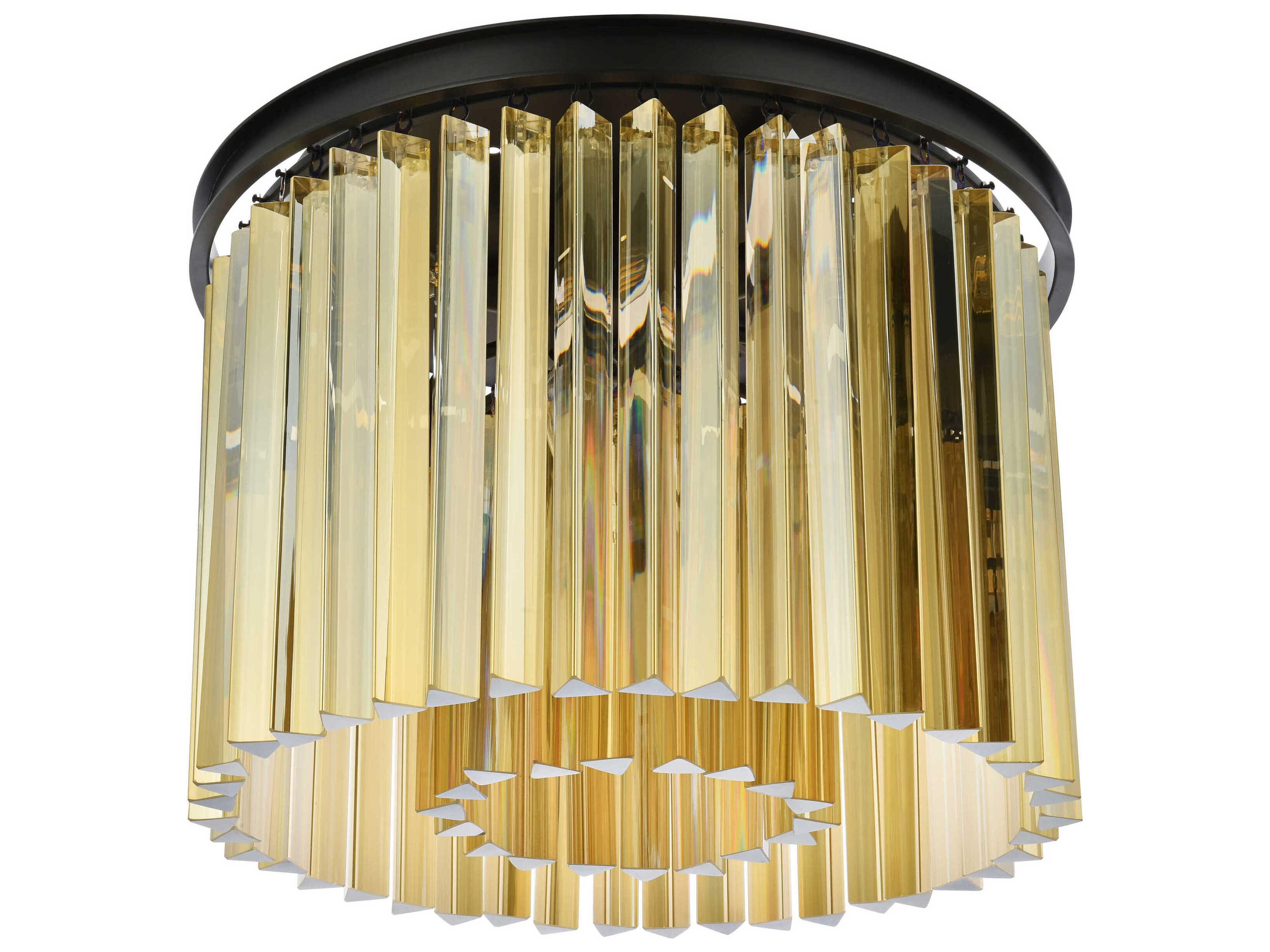 Elegant Lighting Sydney 6-Light Matte Black Gold Crystal Drum Flush Mount