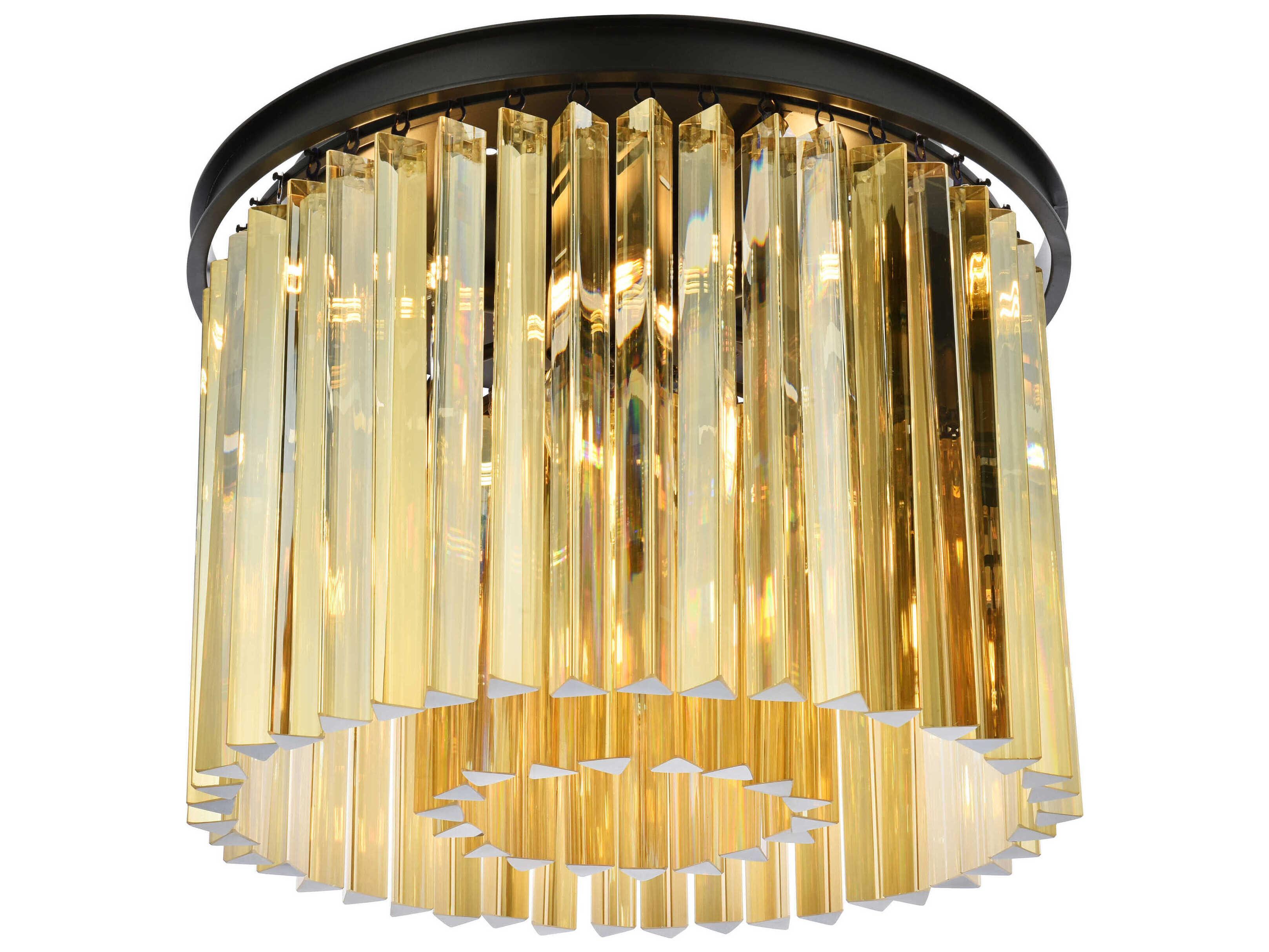 Elegant Lighting Sydney 6-Light Matte Black Gold Crystal Drum Flush Mount