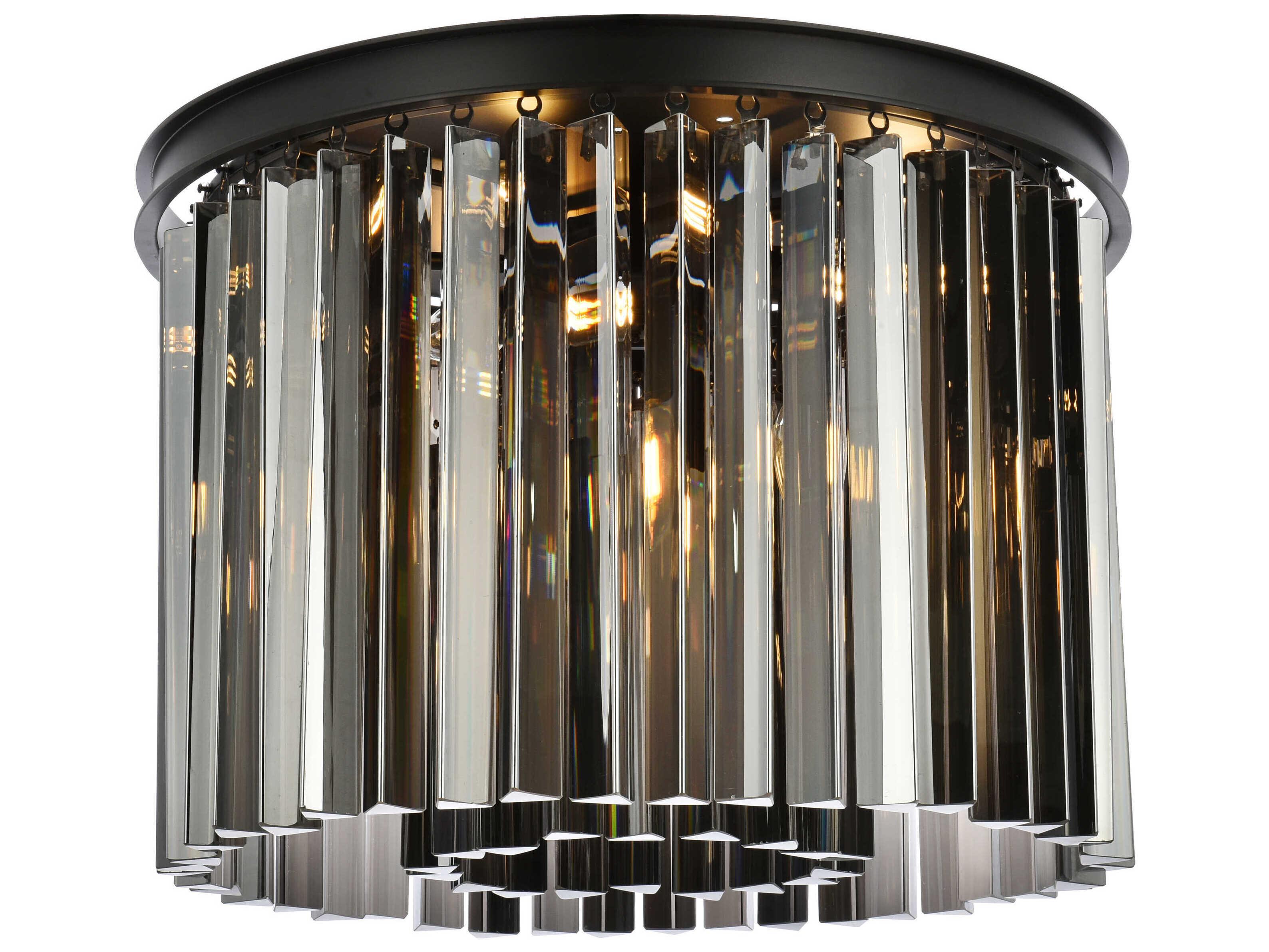 Elegant Lighting Sydney 6-Light Matte Black Silver Crystal Drum Flush Mount