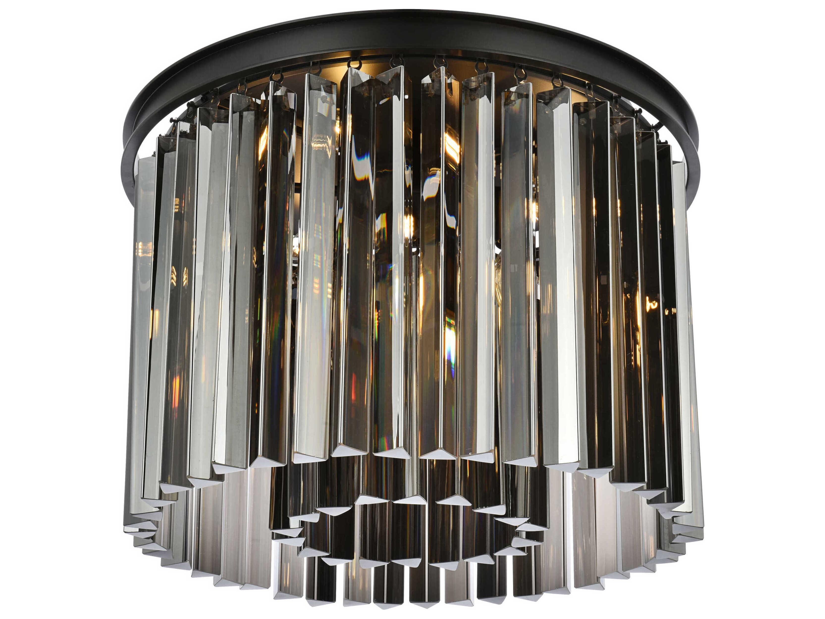 Elegant Lighting Sydney 6-Light Matte Black Silver Crystal Drum Flush Mount