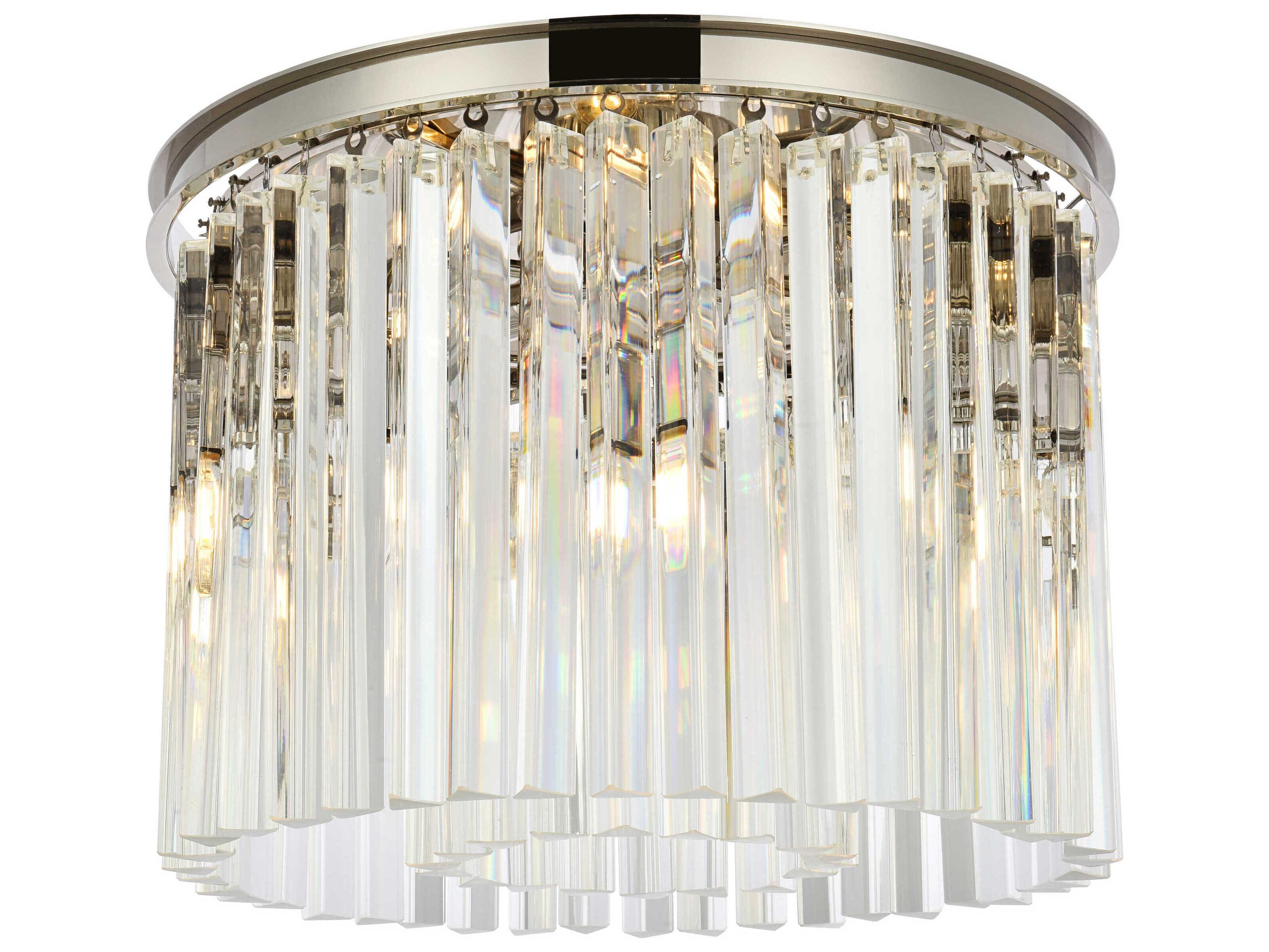 Elegant Lighting Sydney 6-Light Polished Nickel Clear Crystal Drum Flush Mount