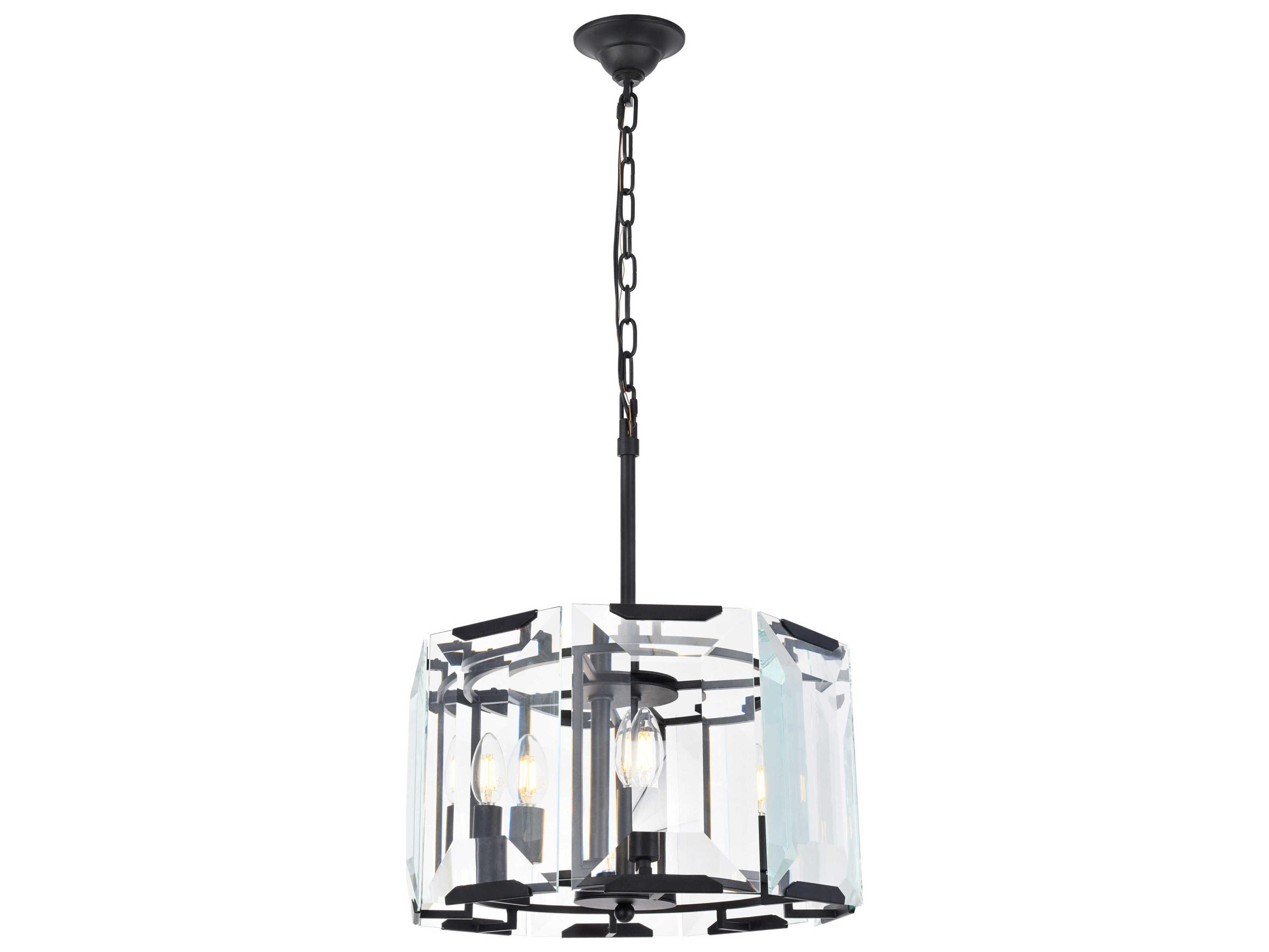 Elegant Lighting Monaco 4-Light Matte Black Clear Glass Drum Pendant
