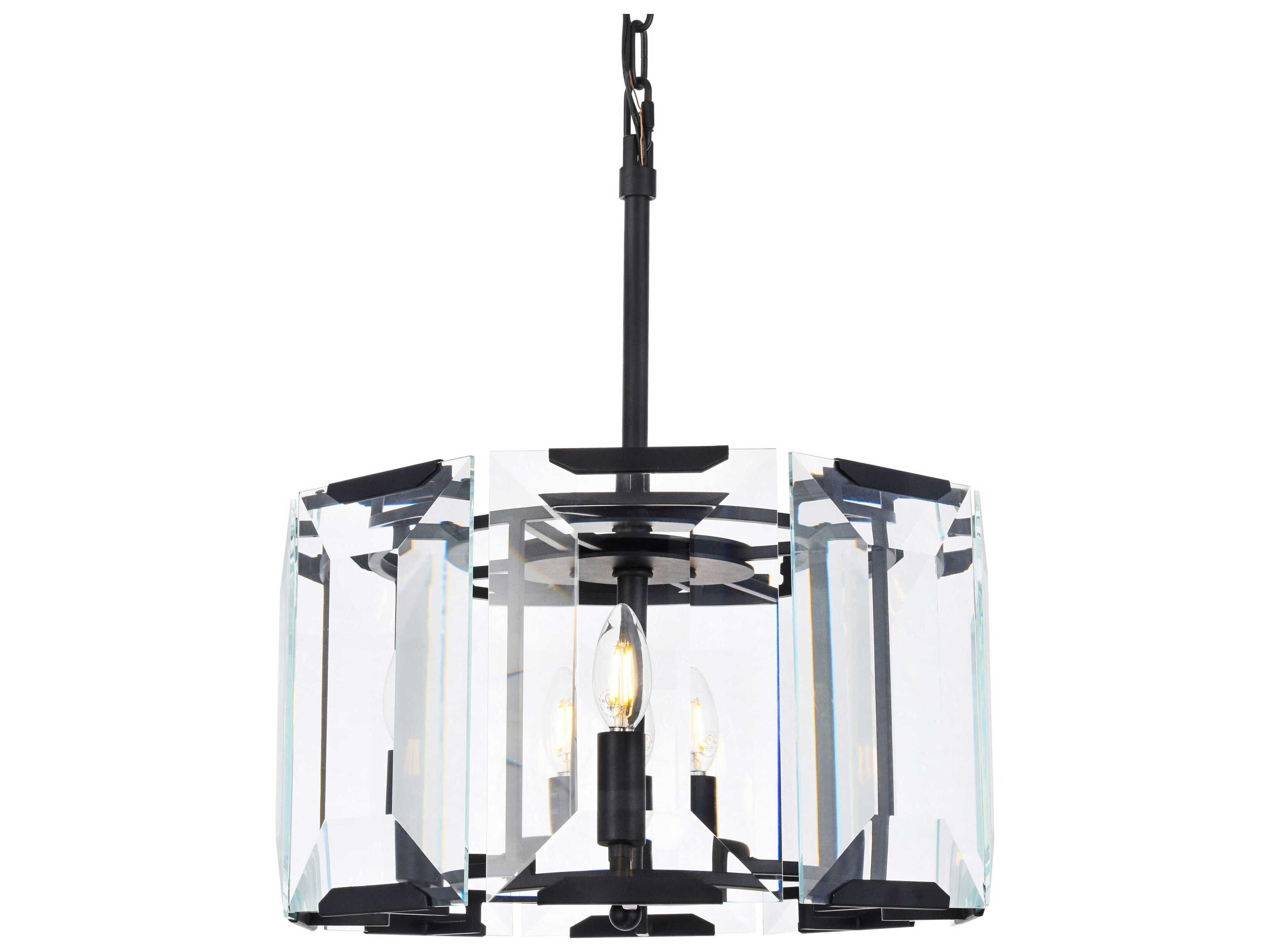 Elegant Lighting Monaco 4-Light Matte Black Clear Glass Drum Pendant