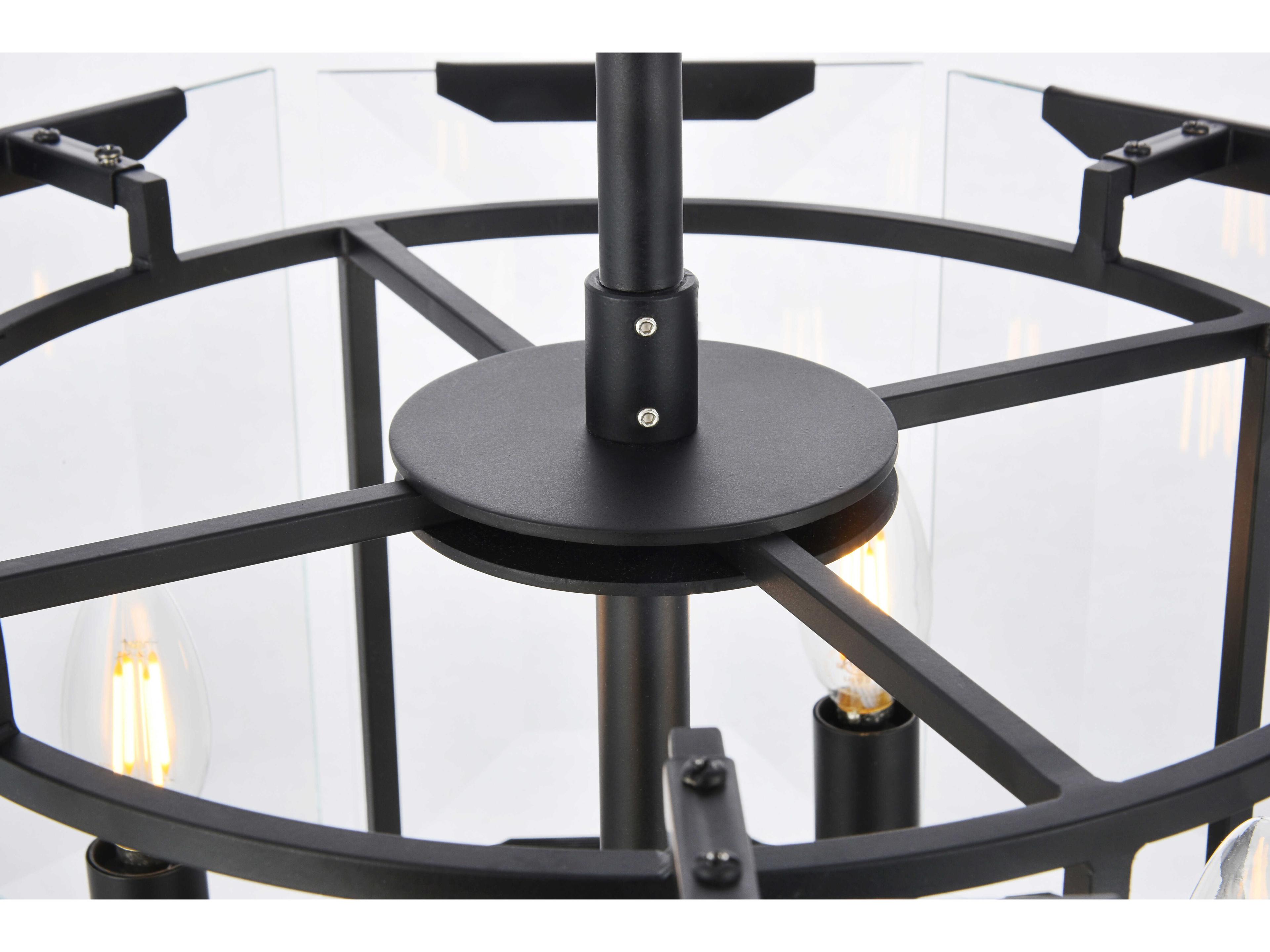 Elegant Lighting Monaco 4-Light Matte Black Clear Glass Drum Pendant